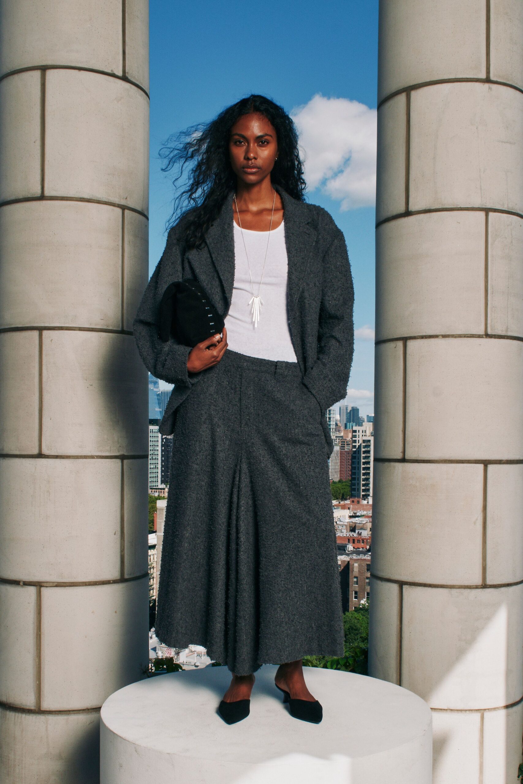 textured gray wool jacket
