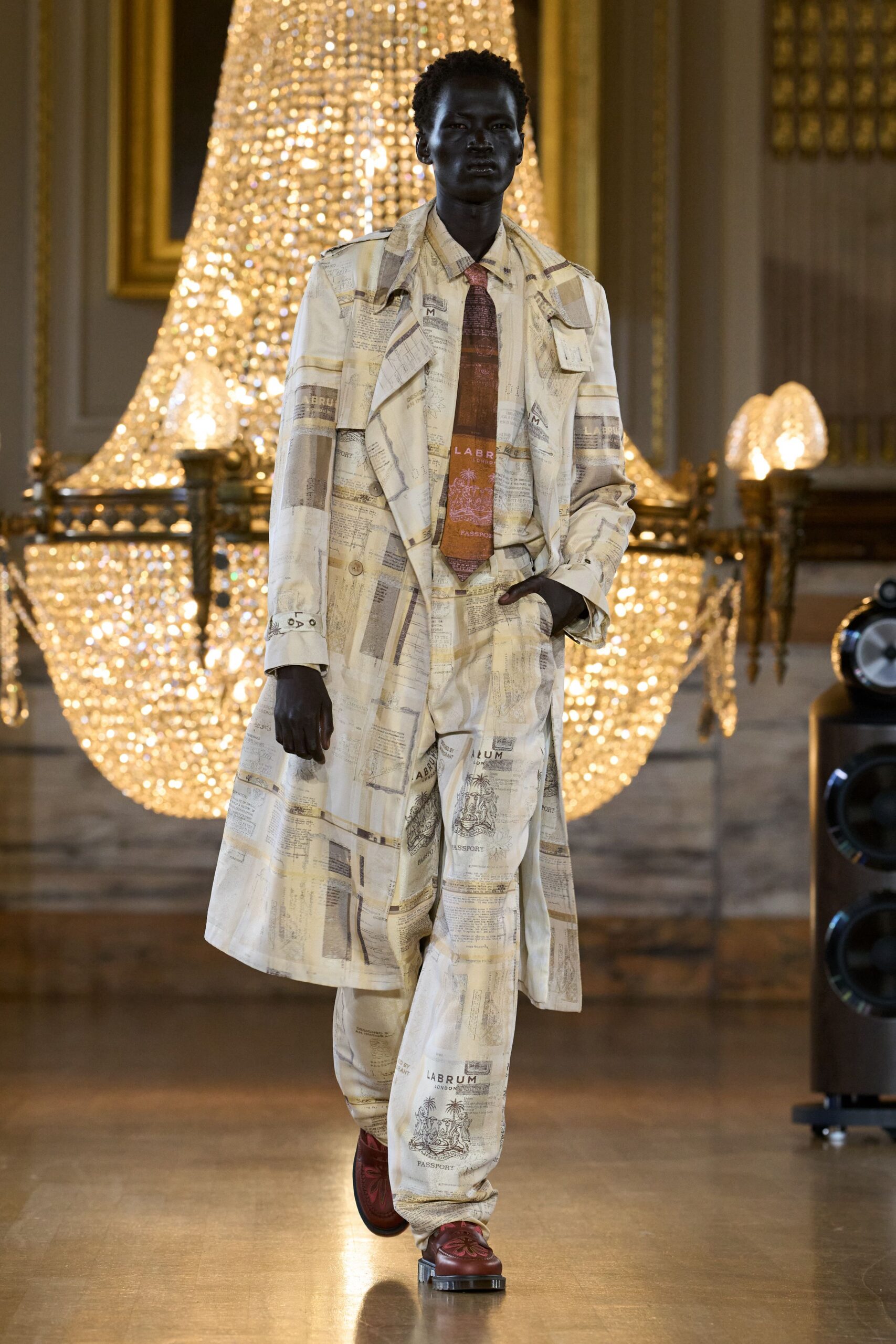 passport-print trench coat