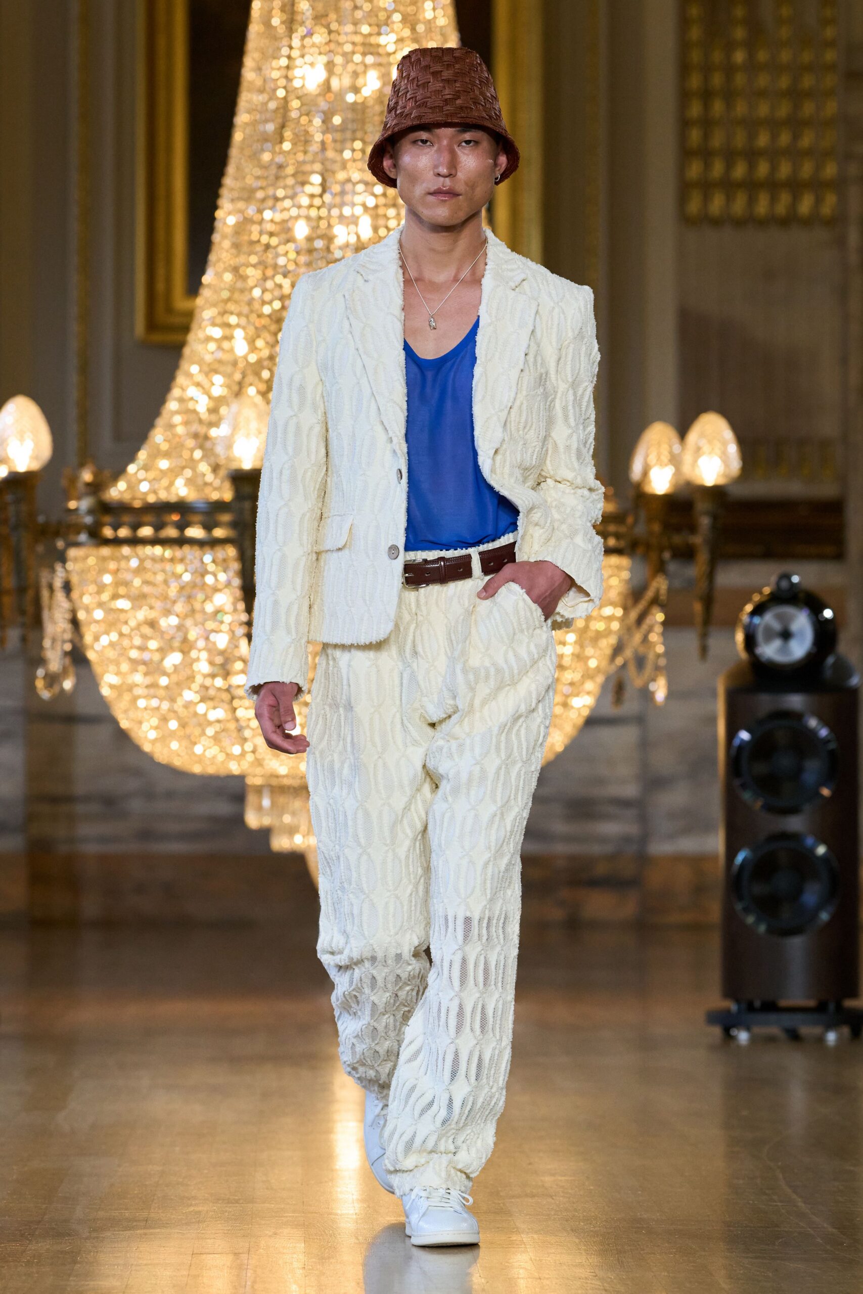 ivory textured knit suit
