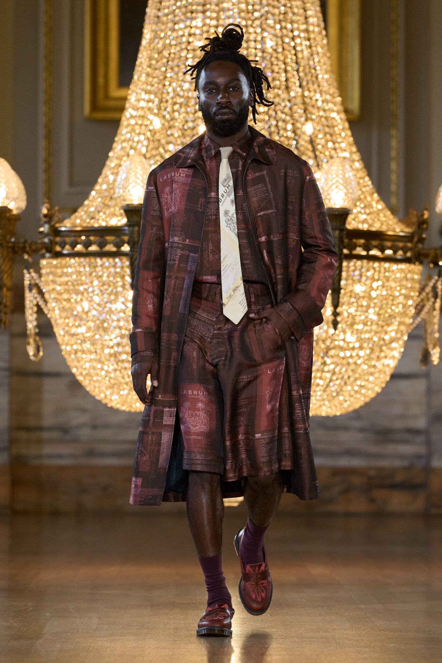 maroon unknown long-sleeve collared relaxed printed maxi coat