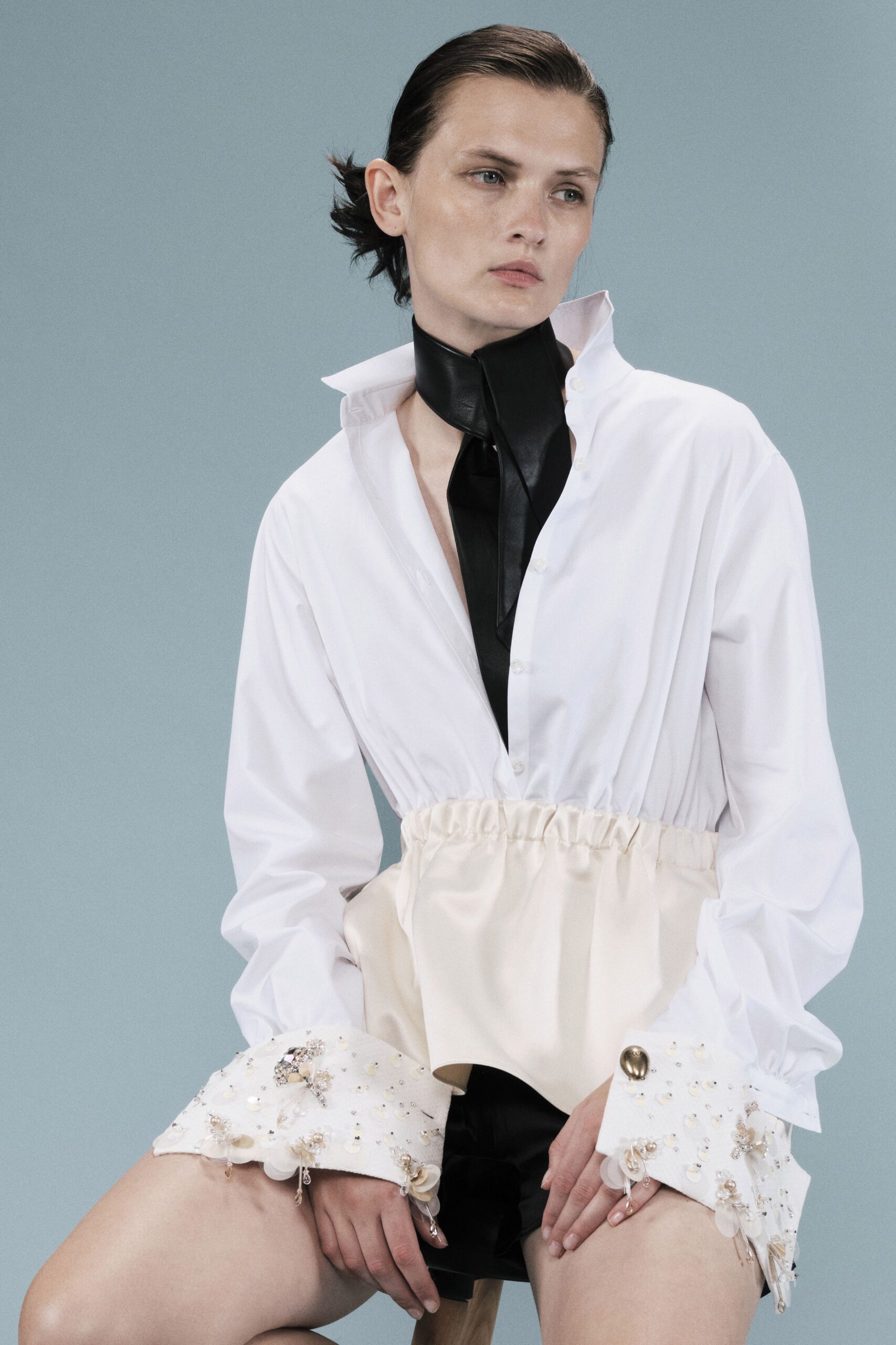 white shirt with embellished cuffs