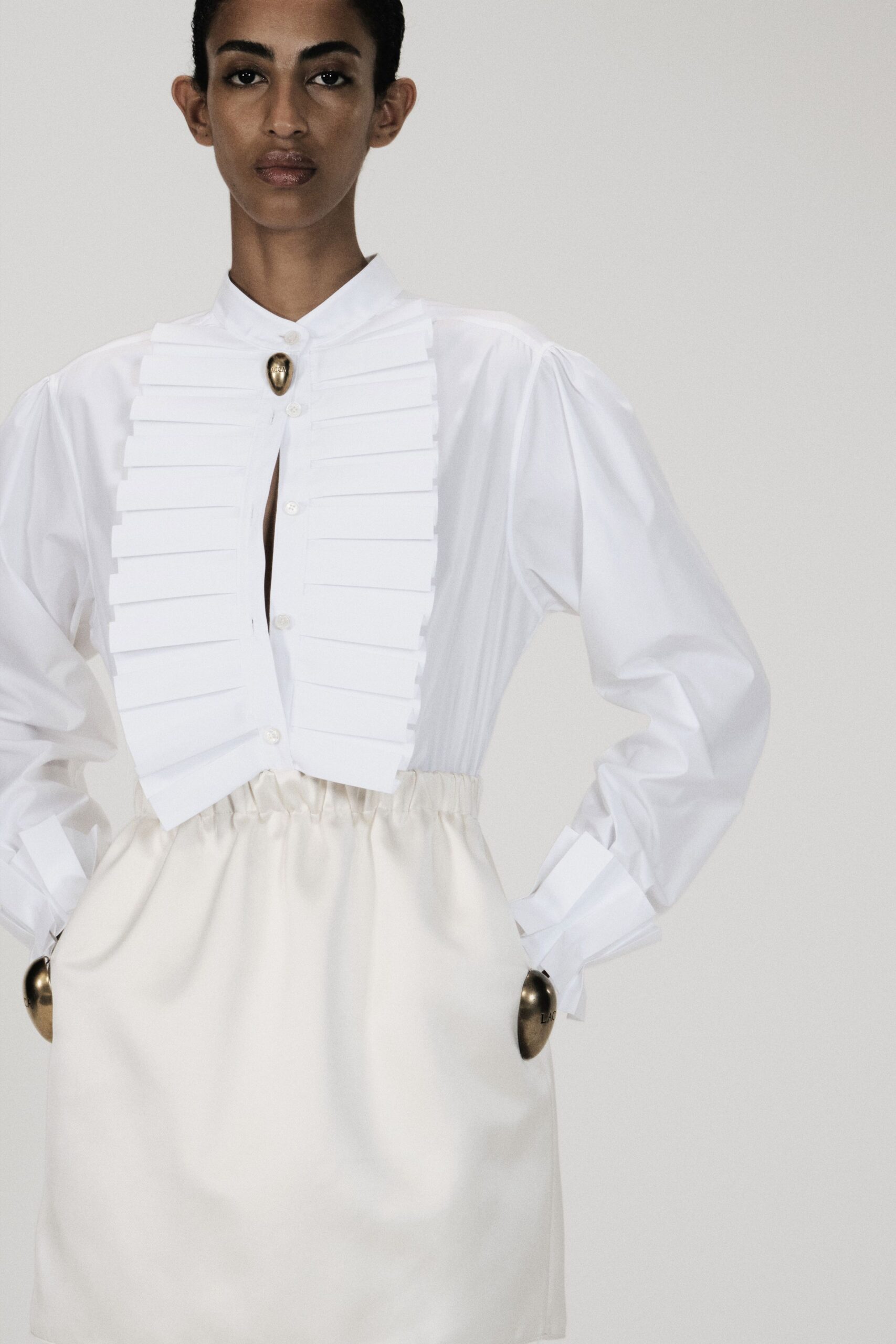 white bib-front shirt dress
