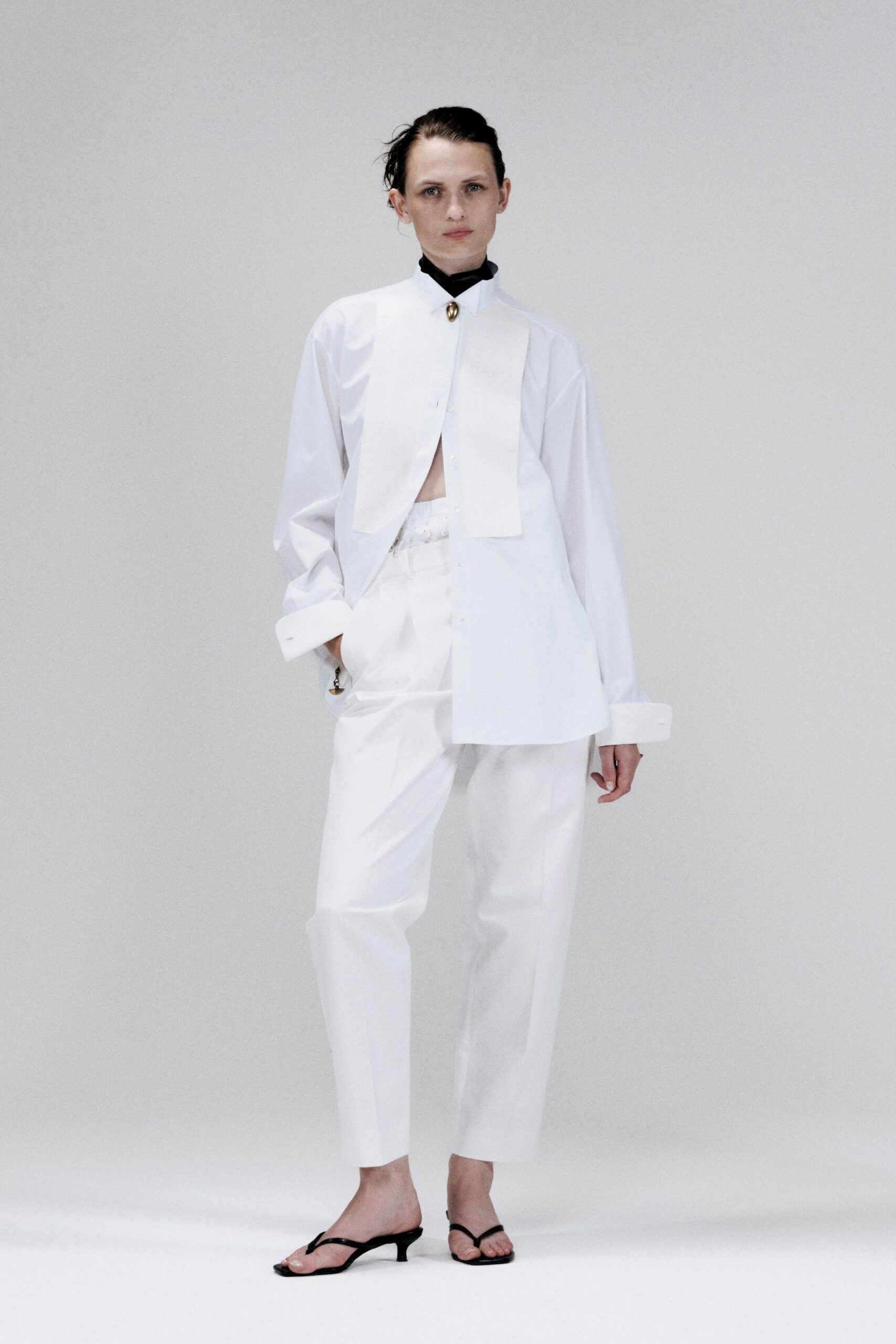 white bib-front oversized shirt