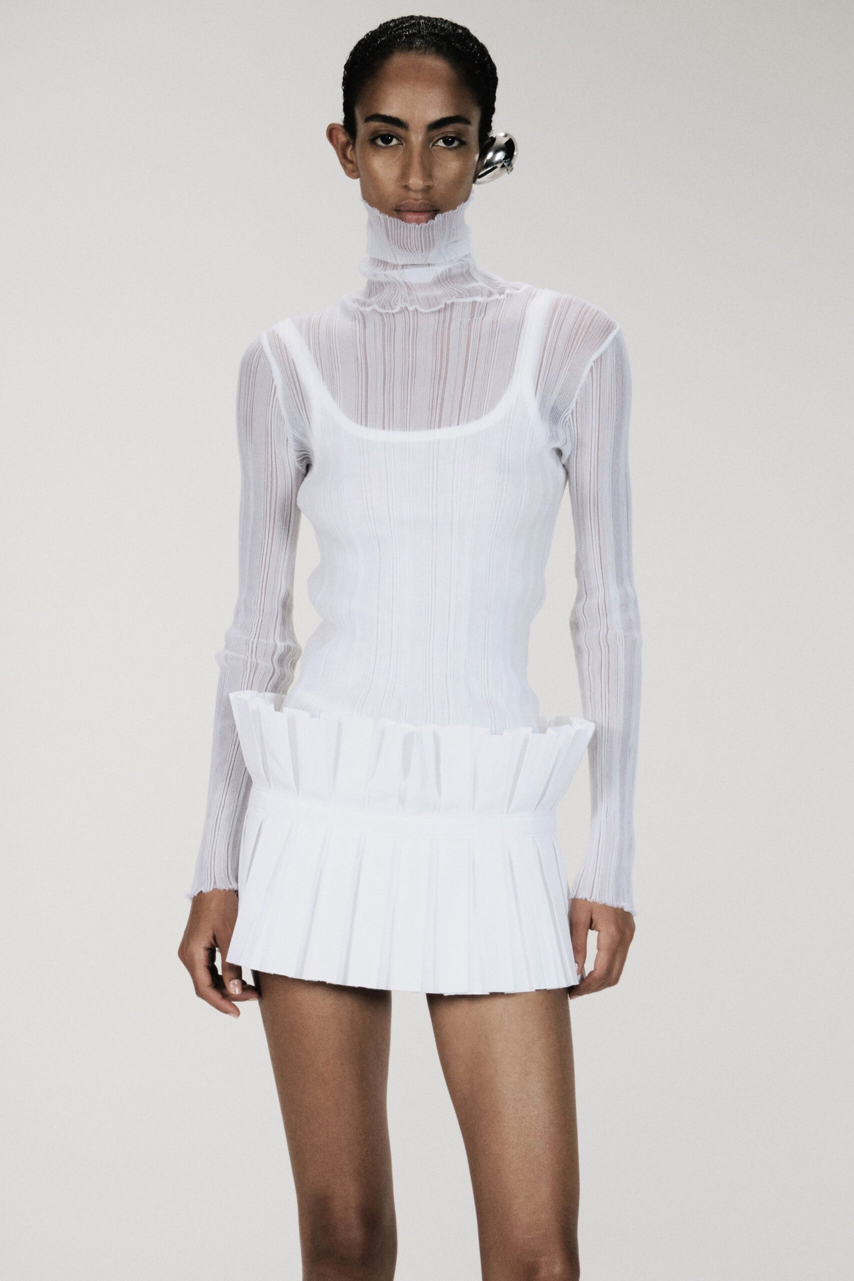 white pleated mini dress