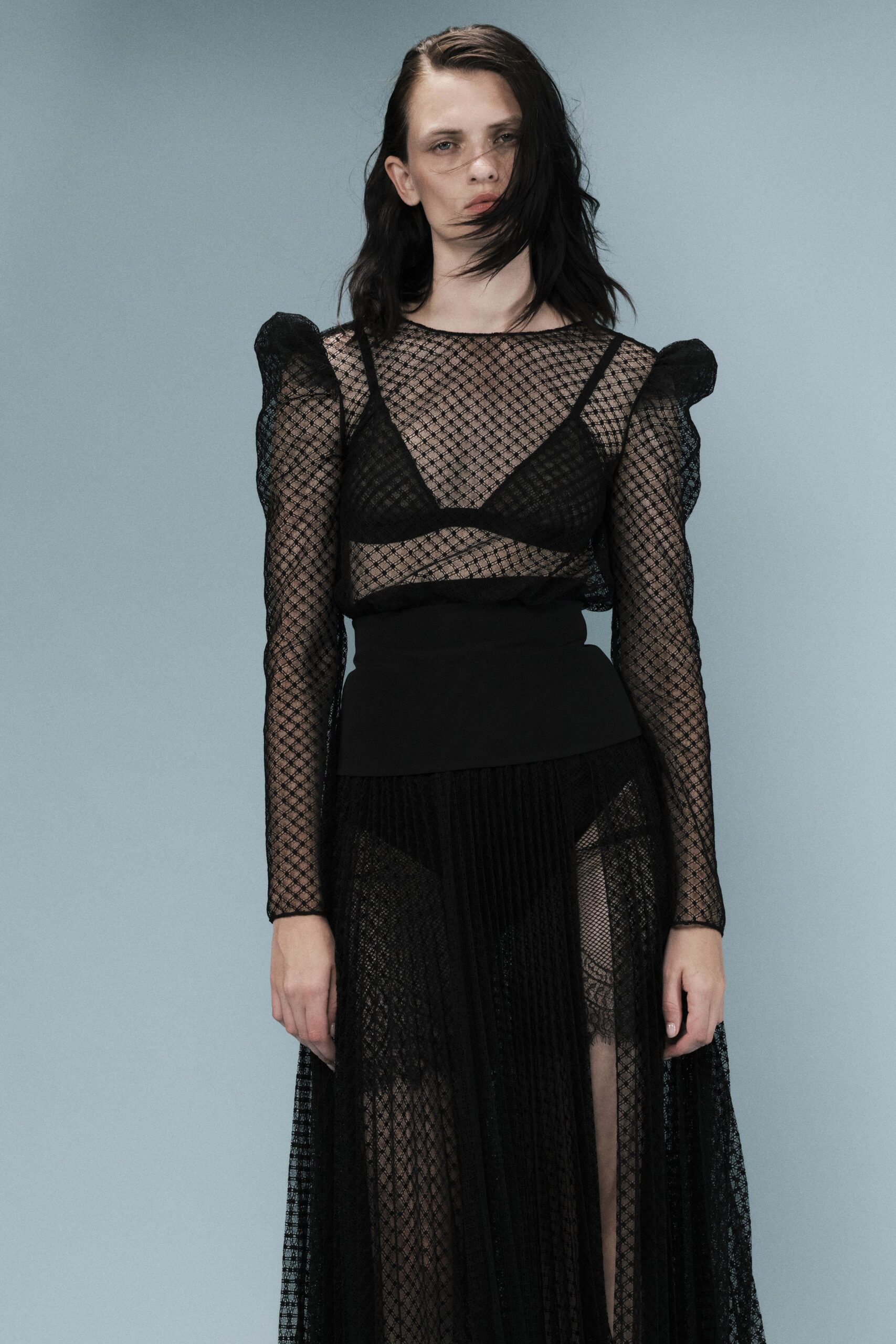 sheer black illusion bodice gown