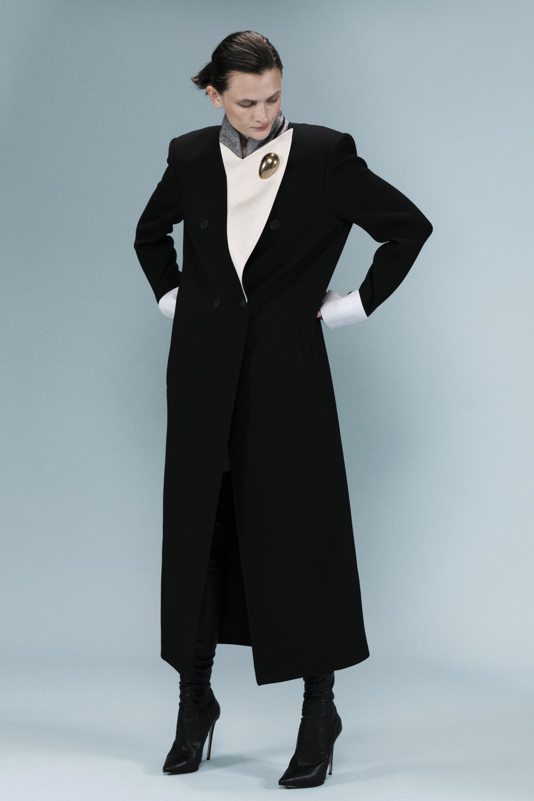 black structured double-breasted maxi coat