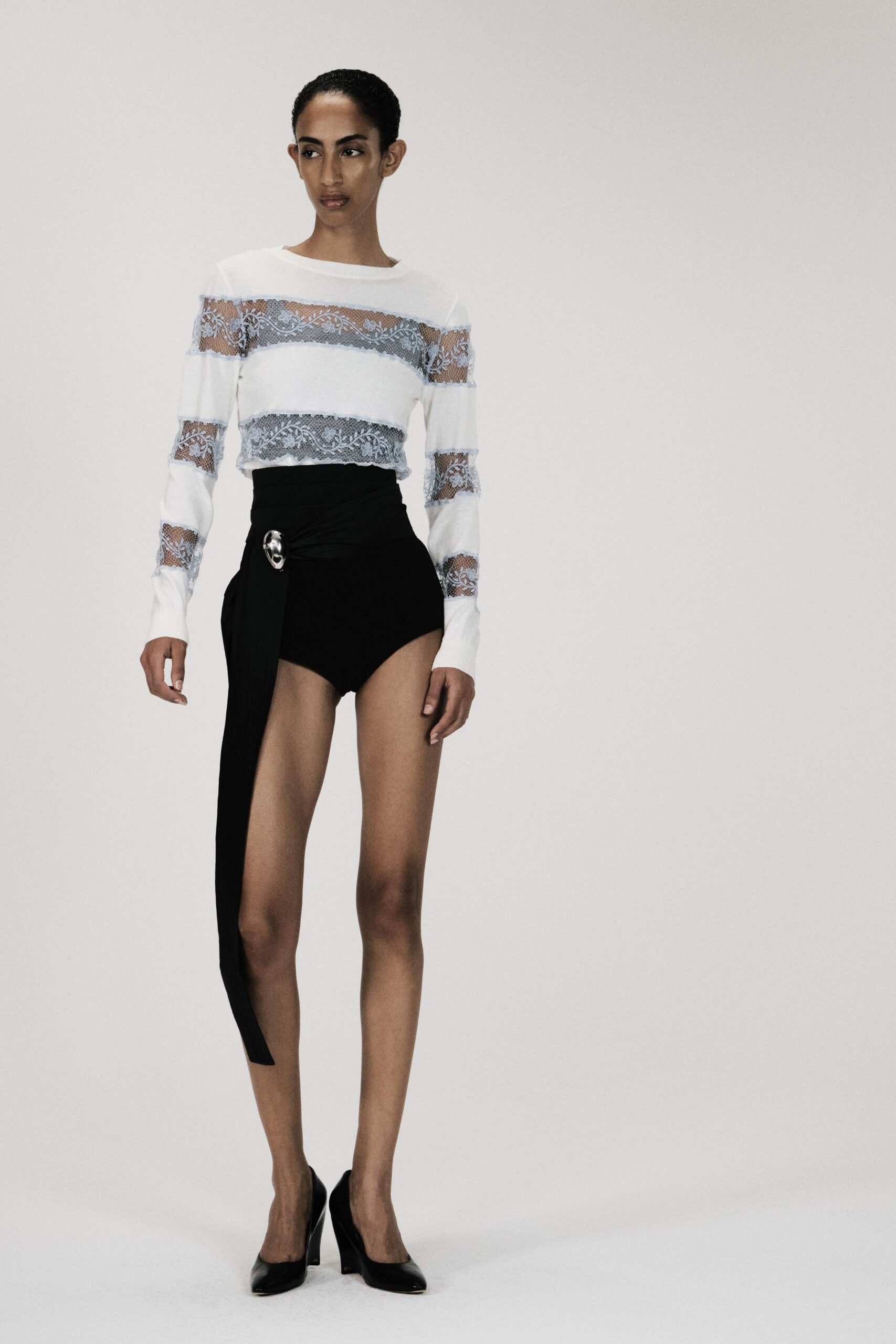 lace inset long-sleeve top