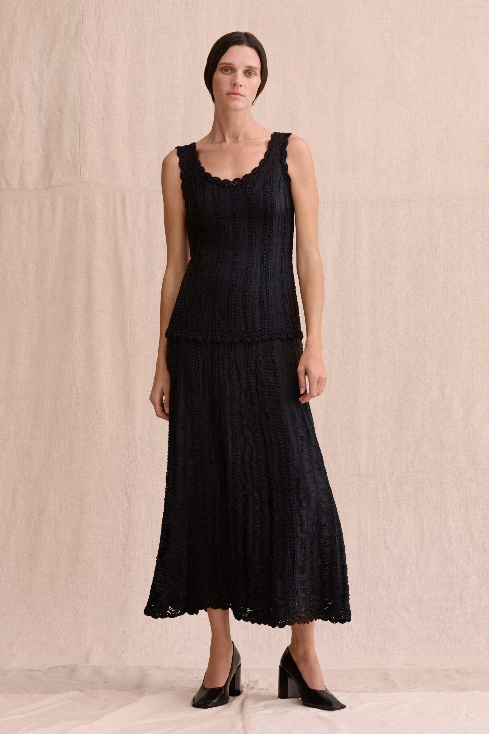 black knit a-line ribbed textured midi skirt