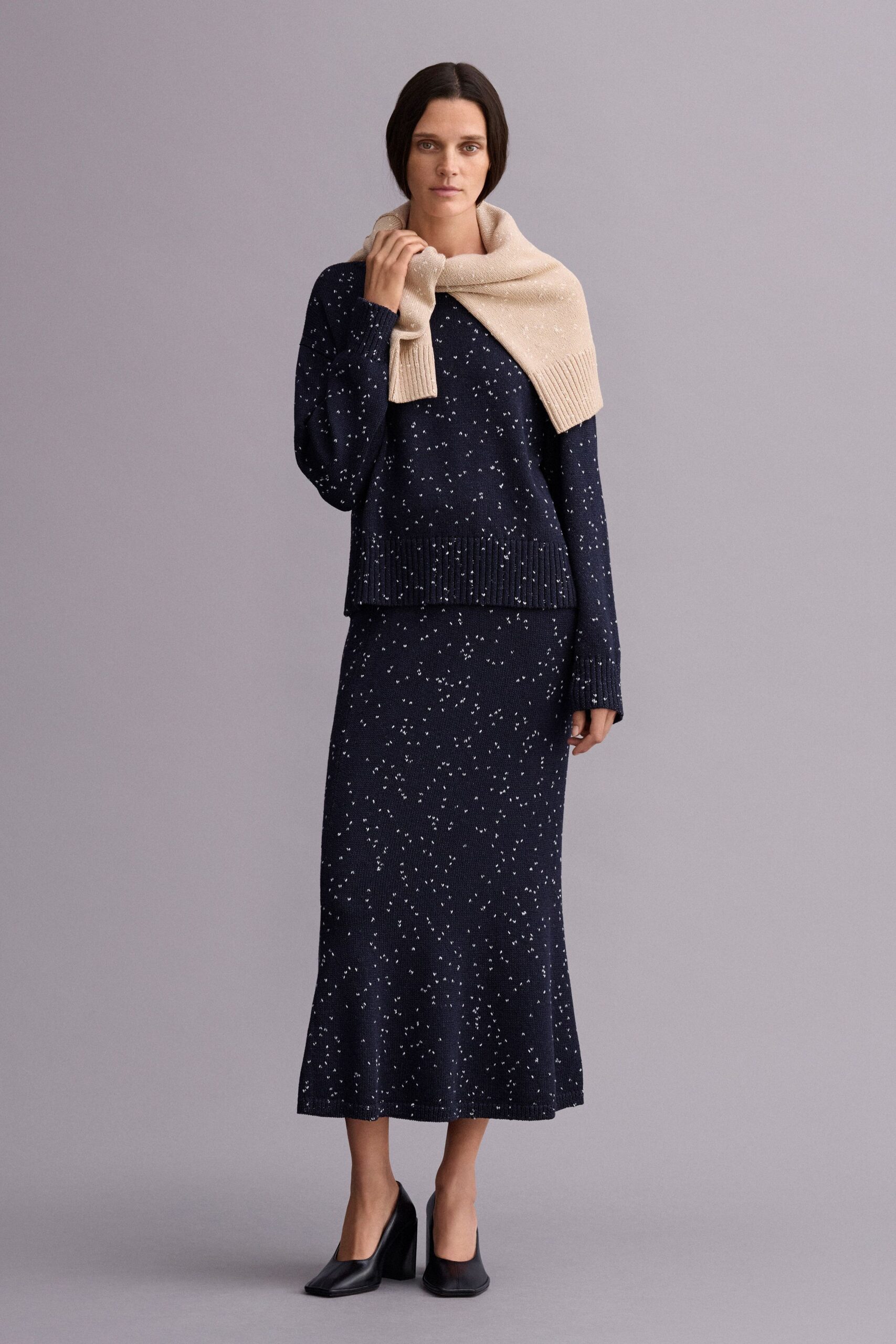 beige knit textured scarf