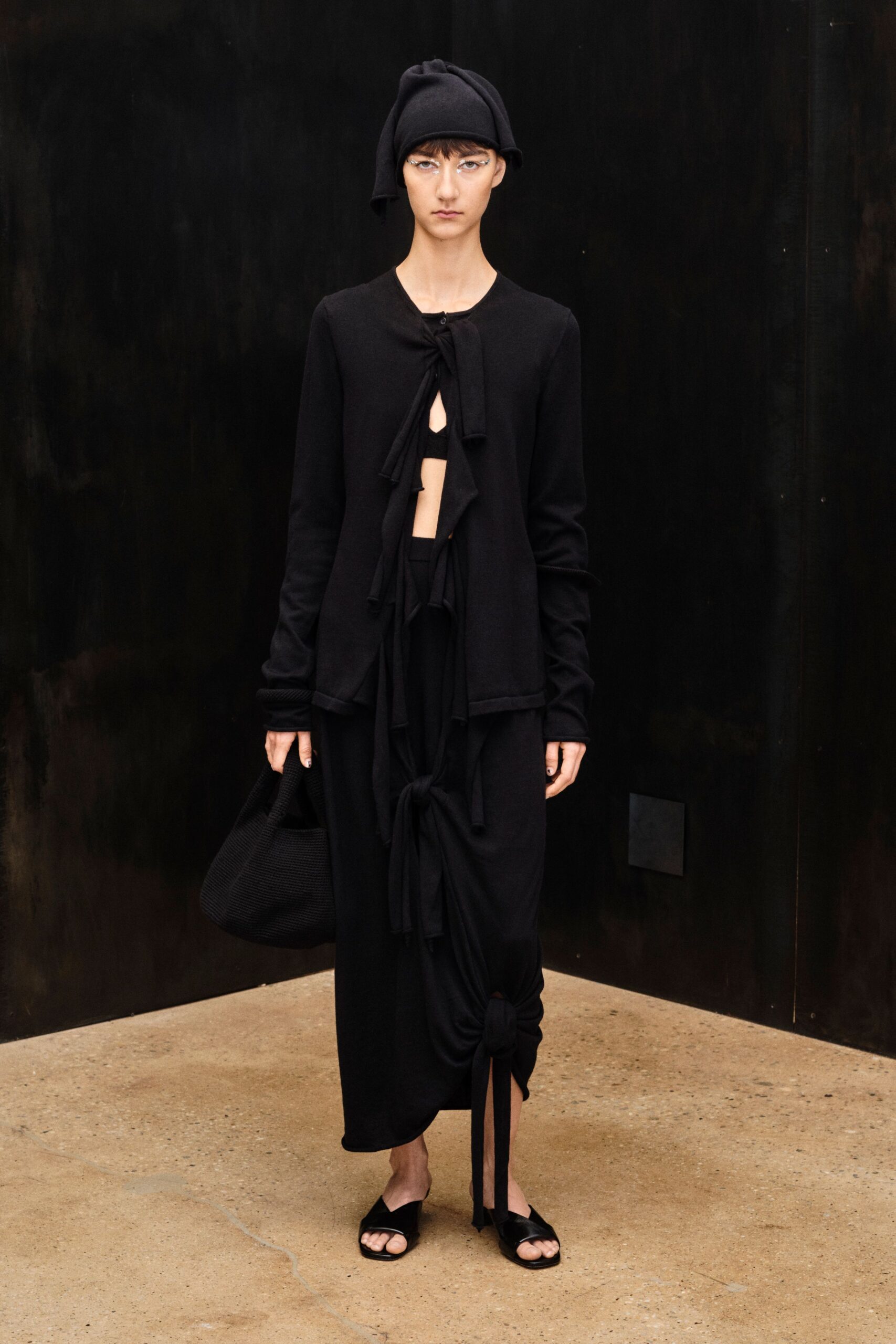 black tie-front draped cardigan