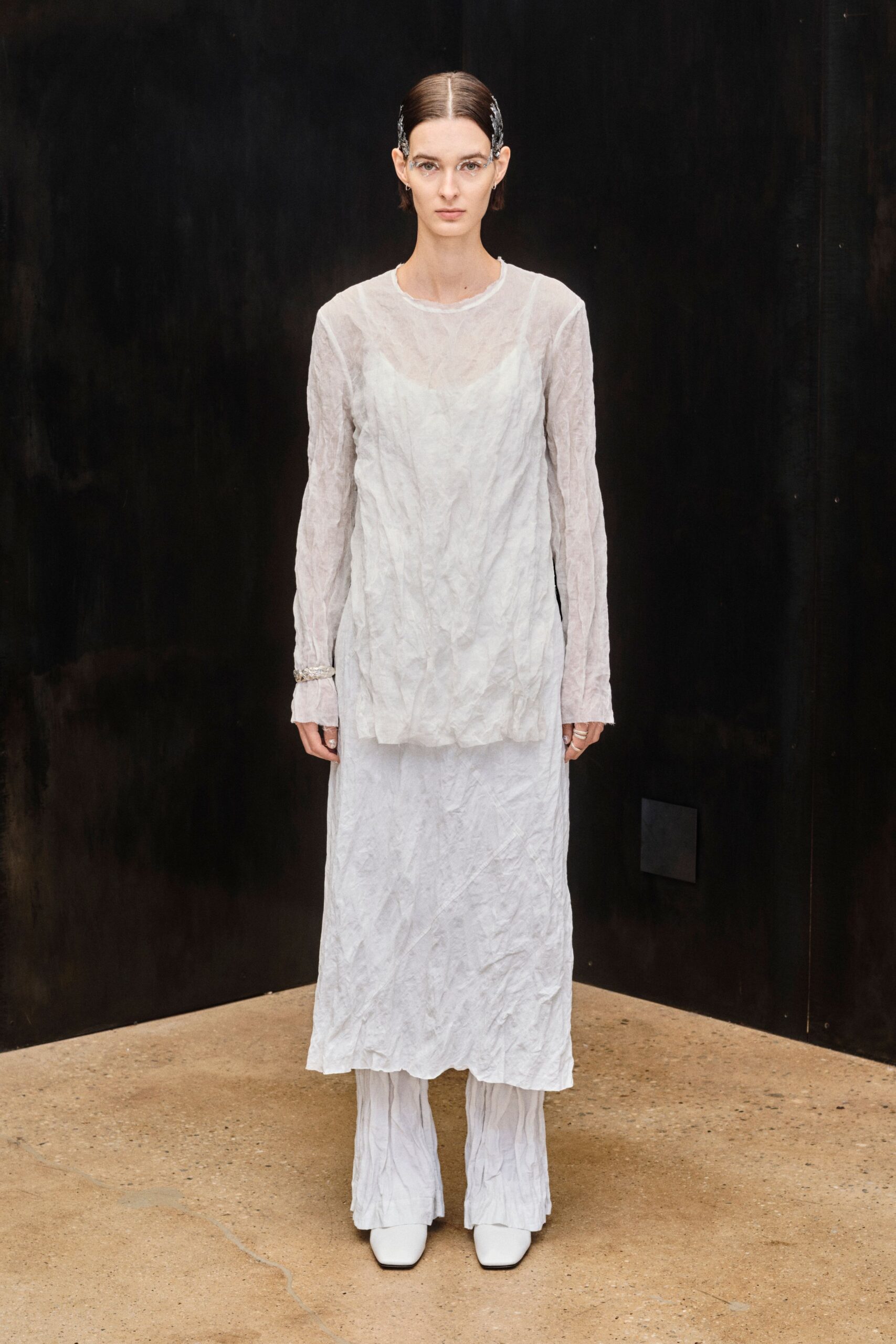 crinkled sheer white layered dress