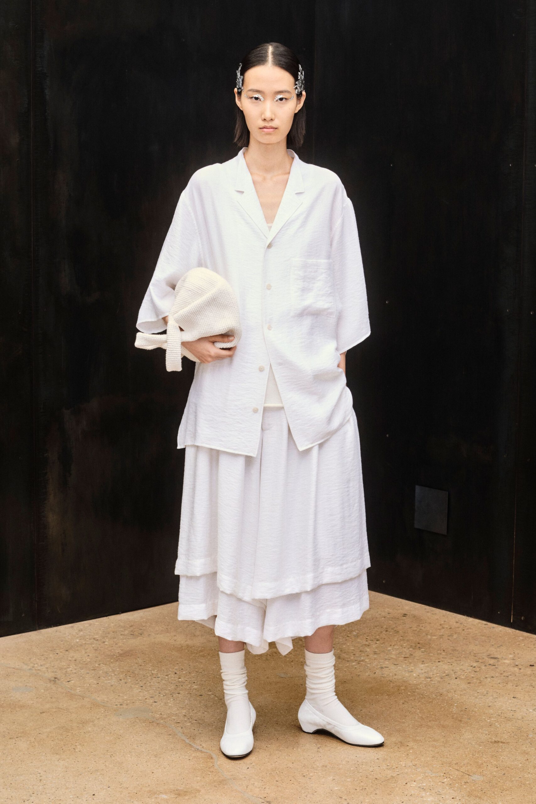oversized white camp-collar shirt