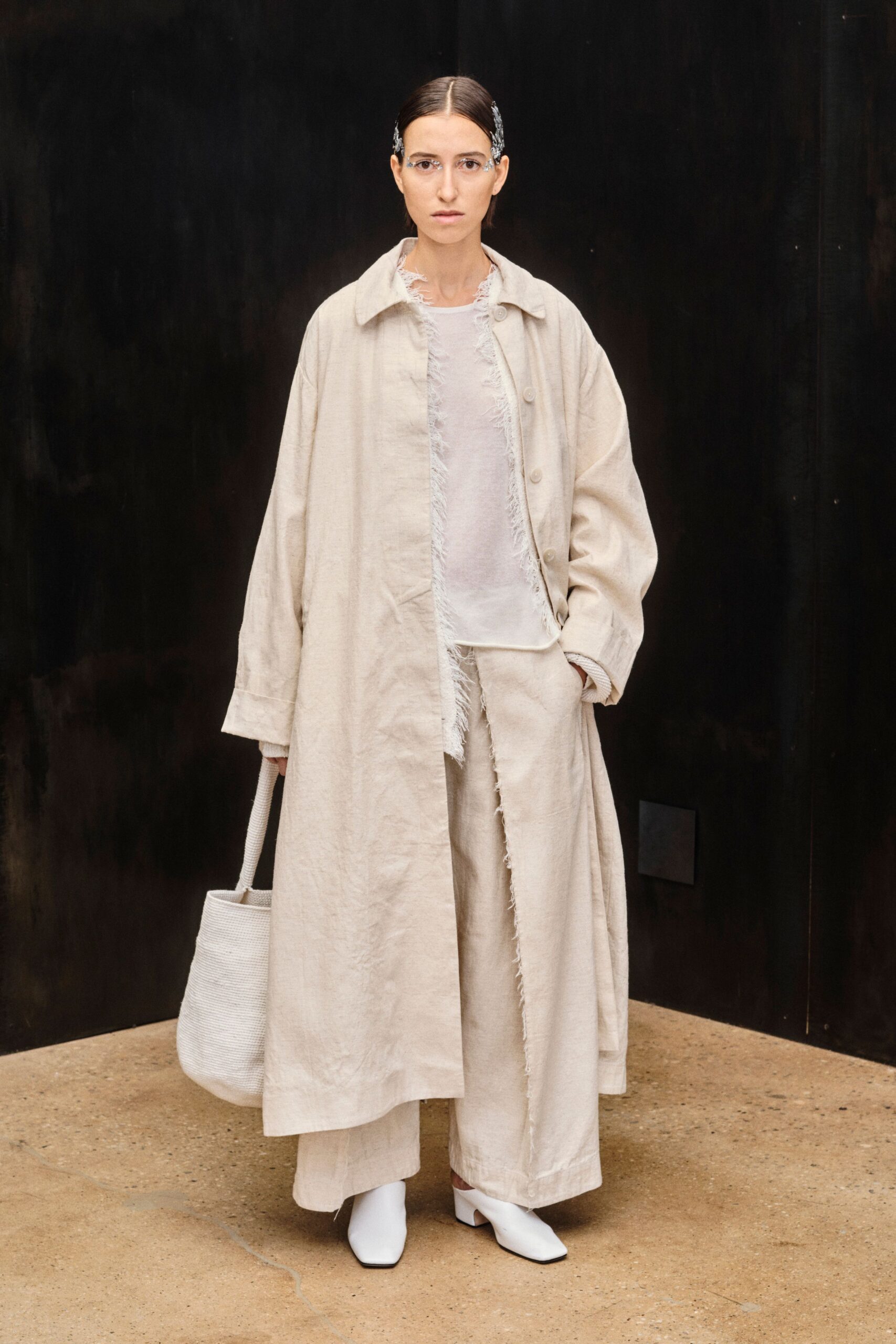 oversized ivory linen coat