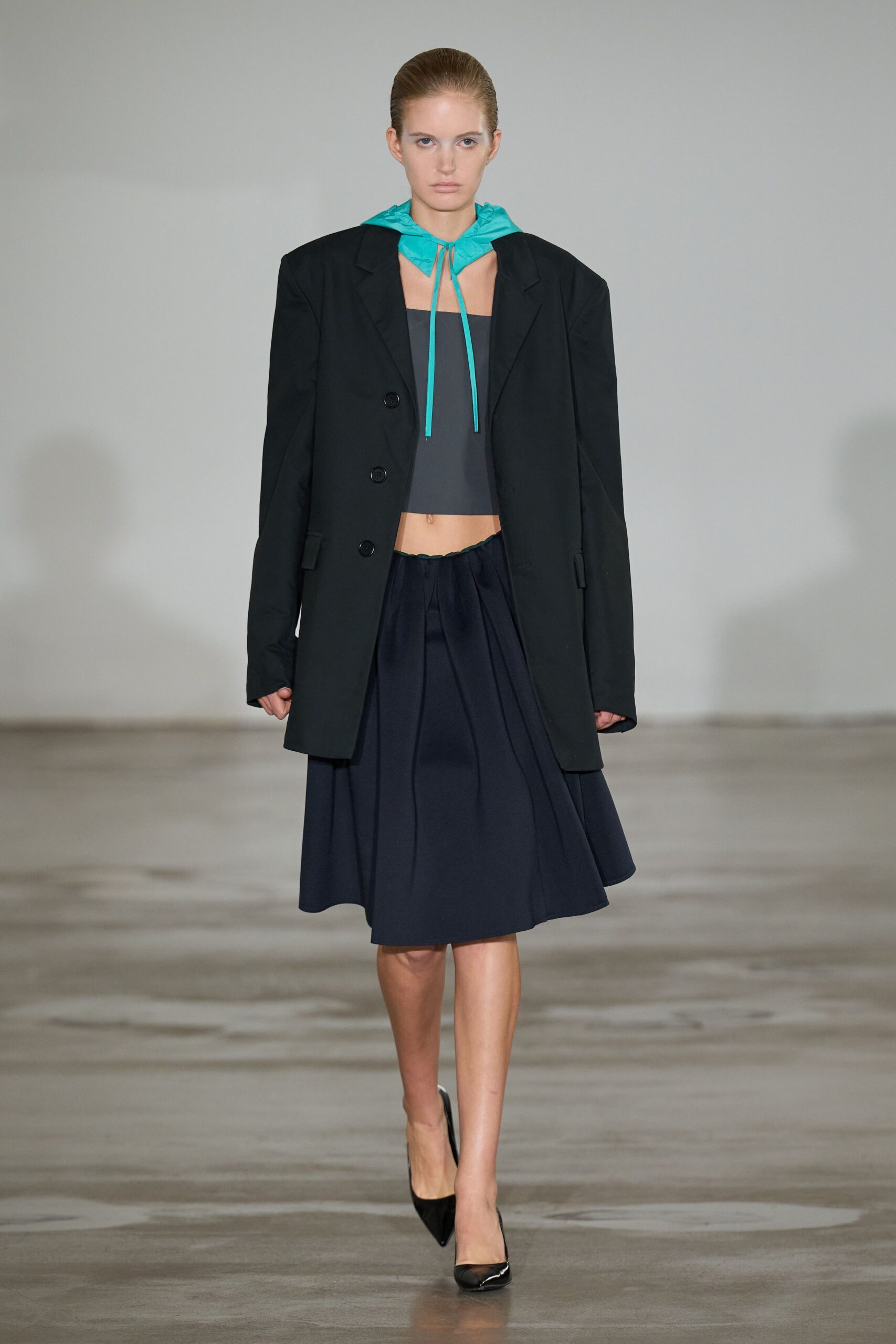 blue unknown pleated a-line flowing midi skirt