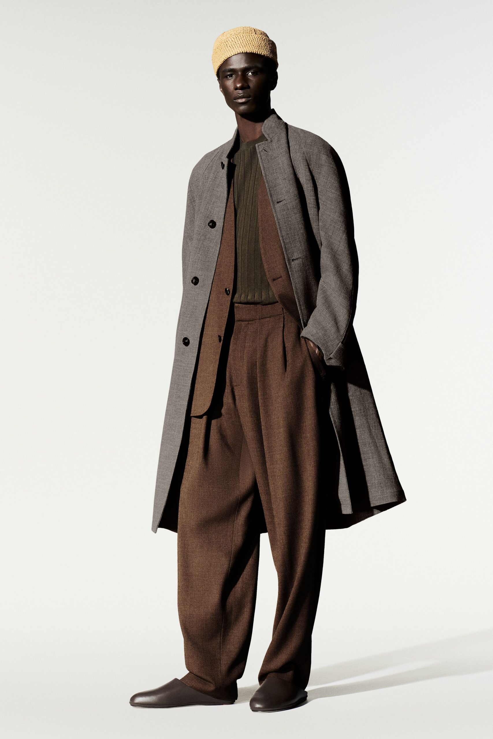 gray wool single-breasted overcoat