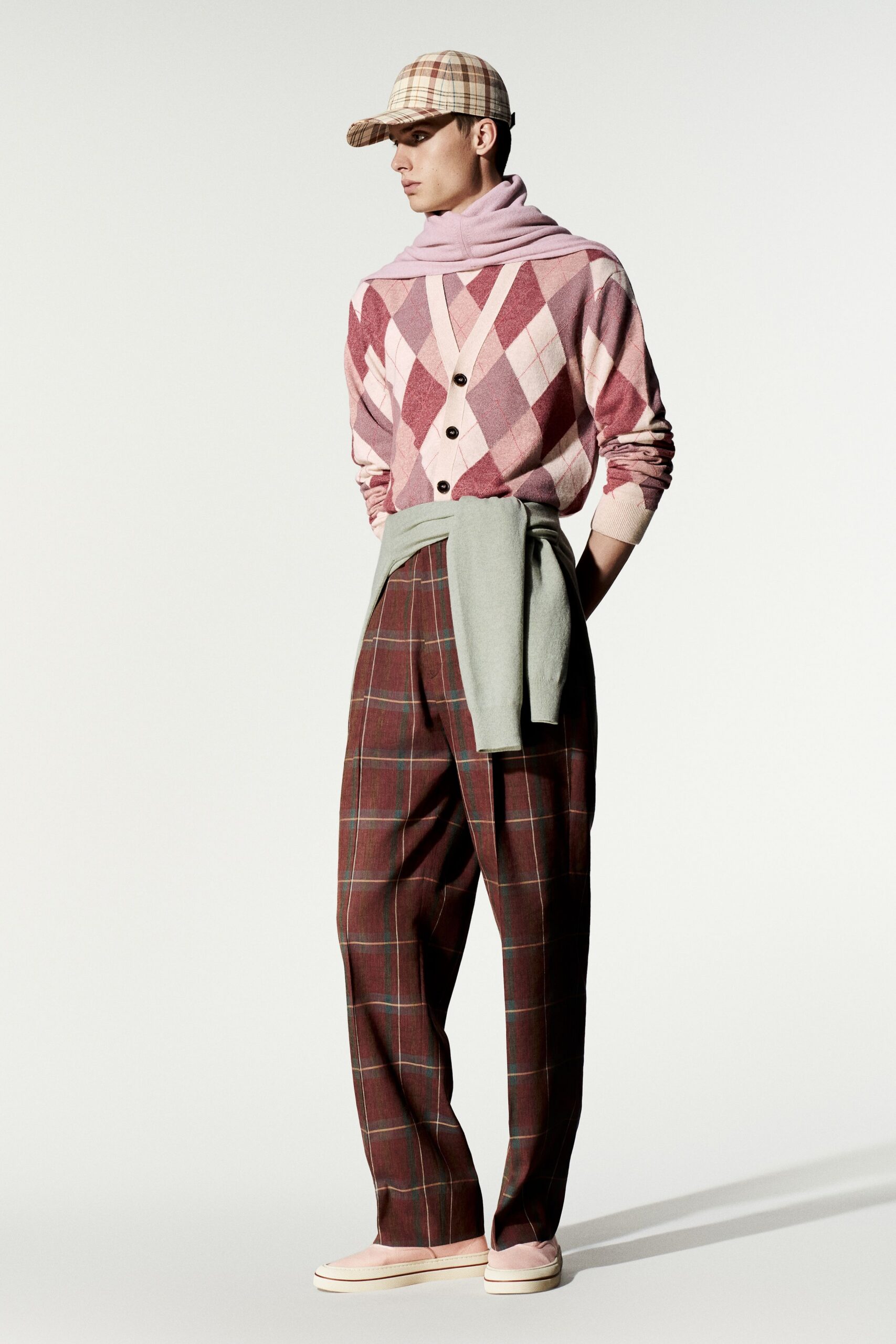 pink argyle cardigan