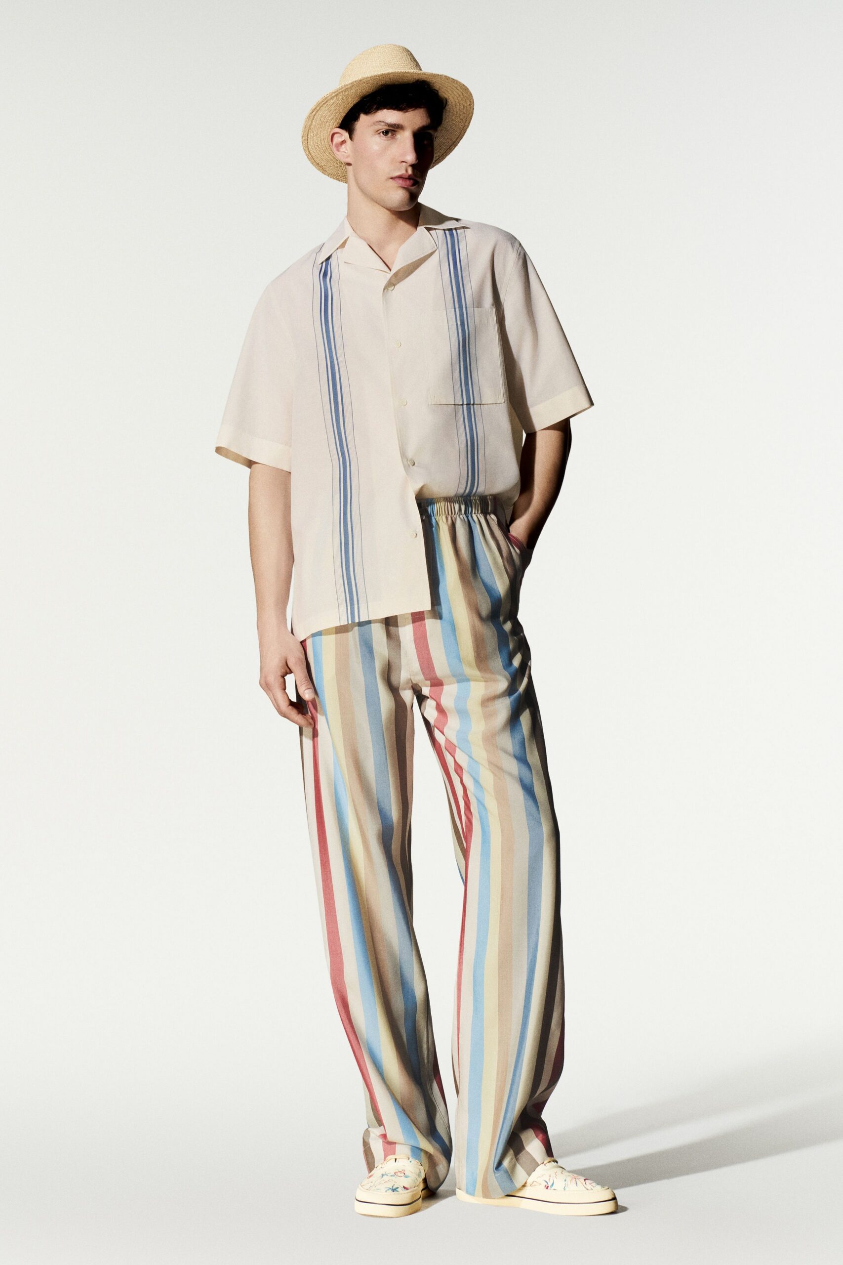 striped camp-collar short-sleeve shirt
