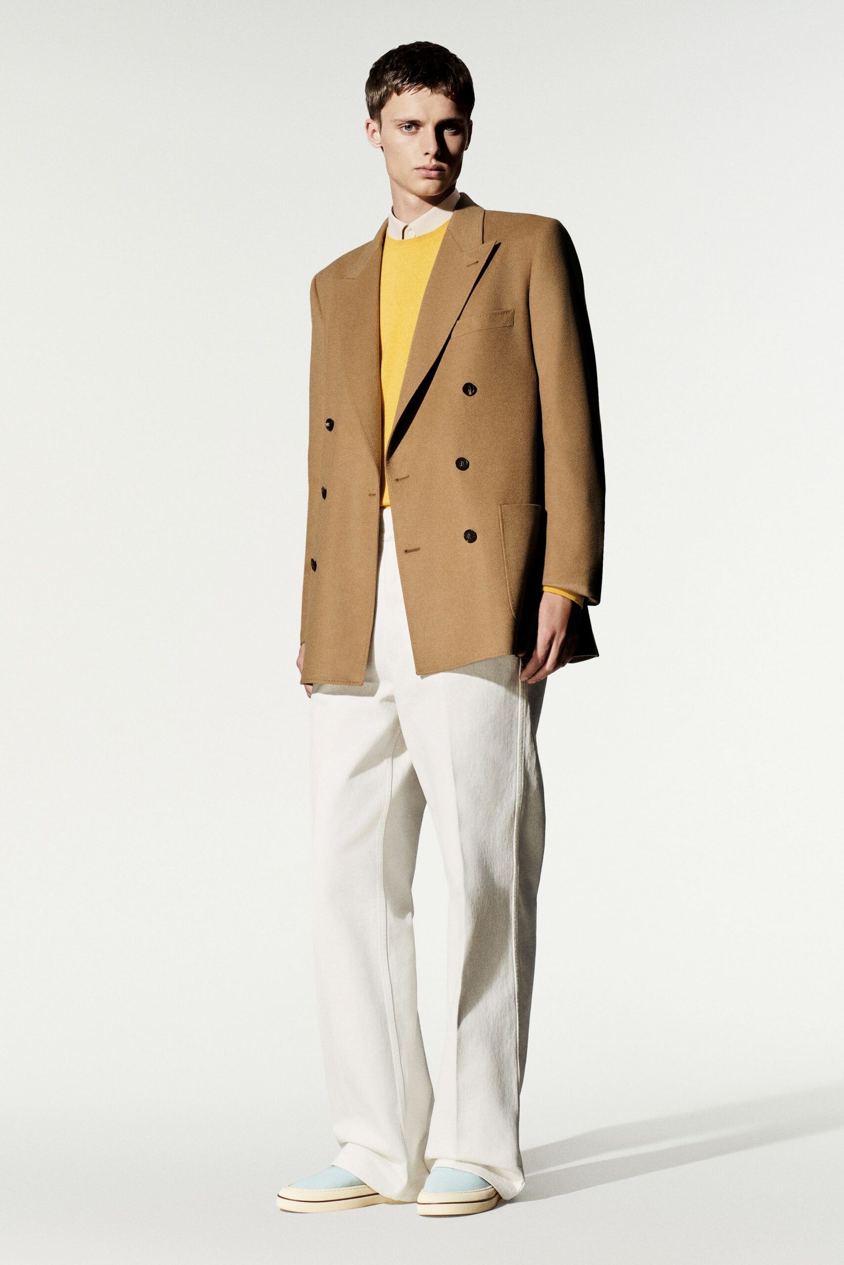 brown double-breasted blazer