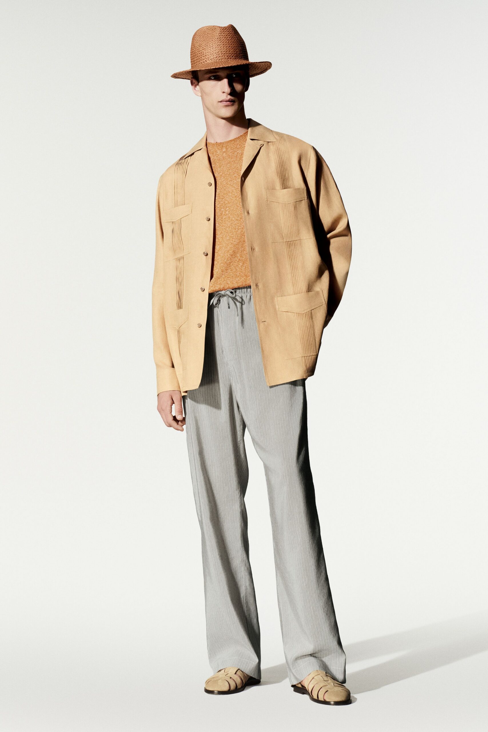 beige pleated overshirt jacket