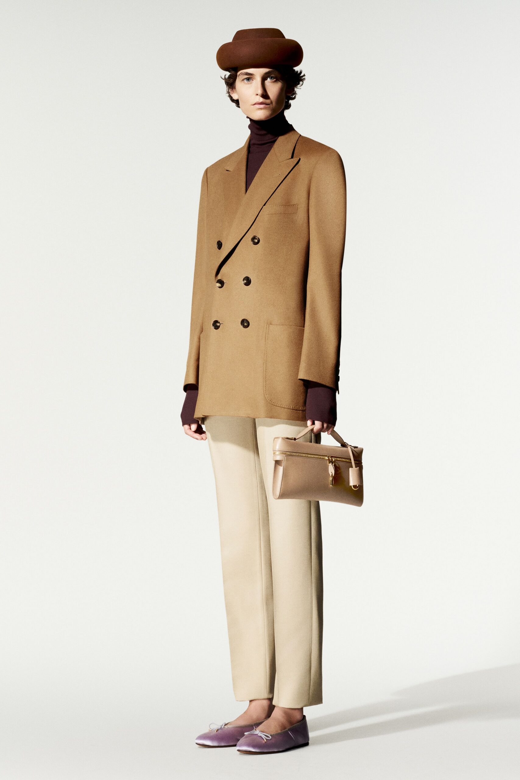 camel double-breasted elongated blazer