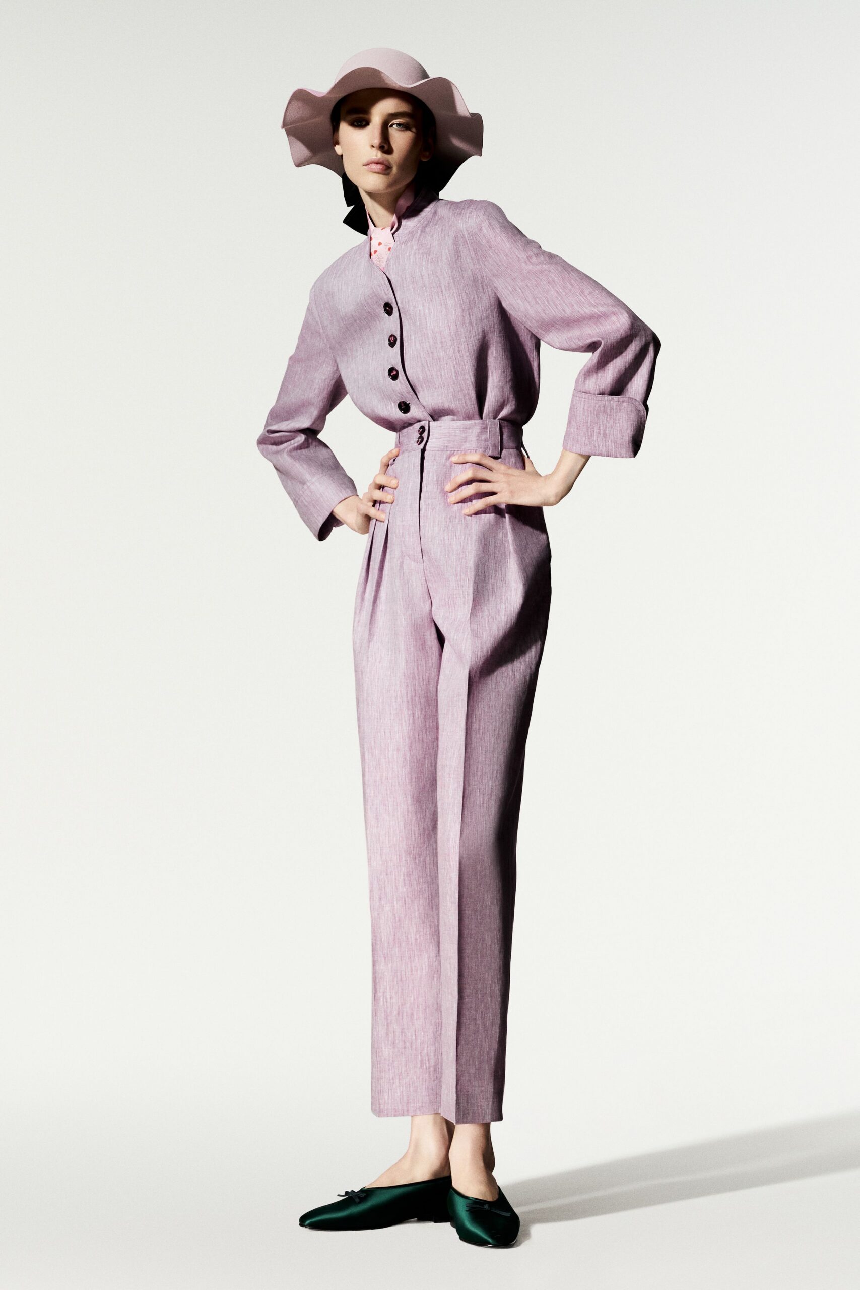 lavender belted wide-leg jumpsuit
