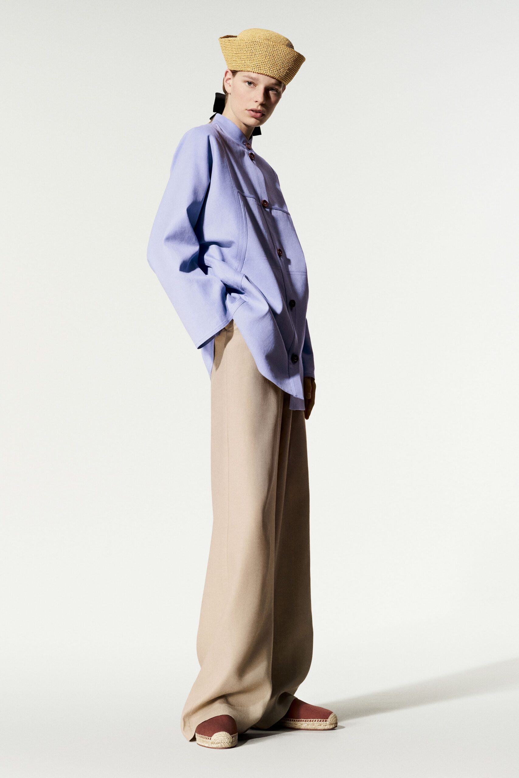 beige unknown high-waisted wide-leg flowing pants