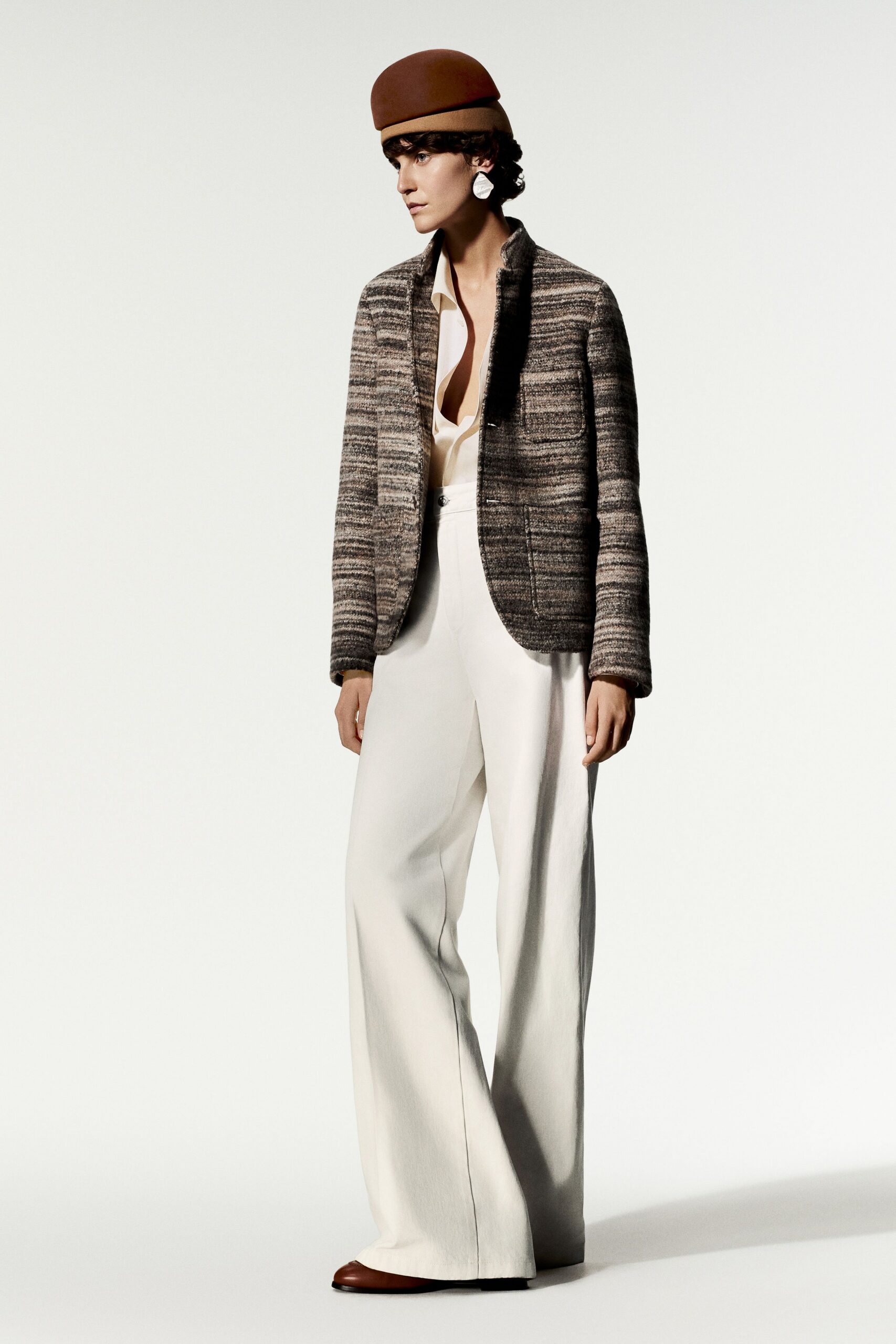 ivory crepe high-waisted wide-leg flowing pants