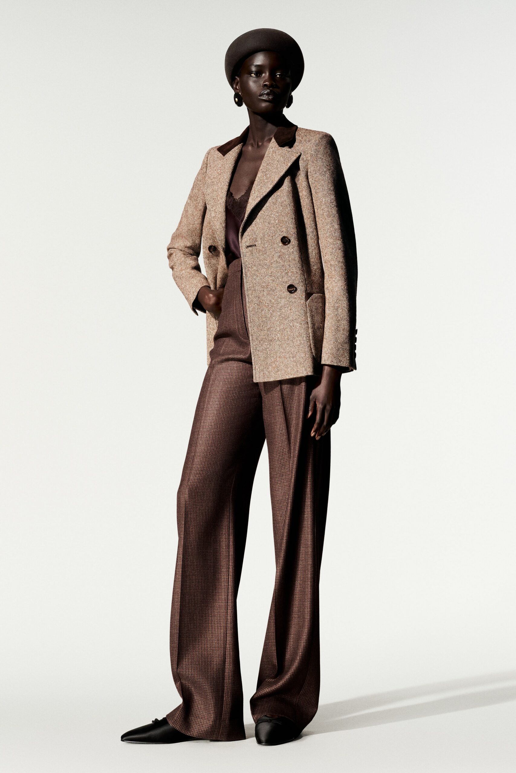 double-breasted tweed blazer