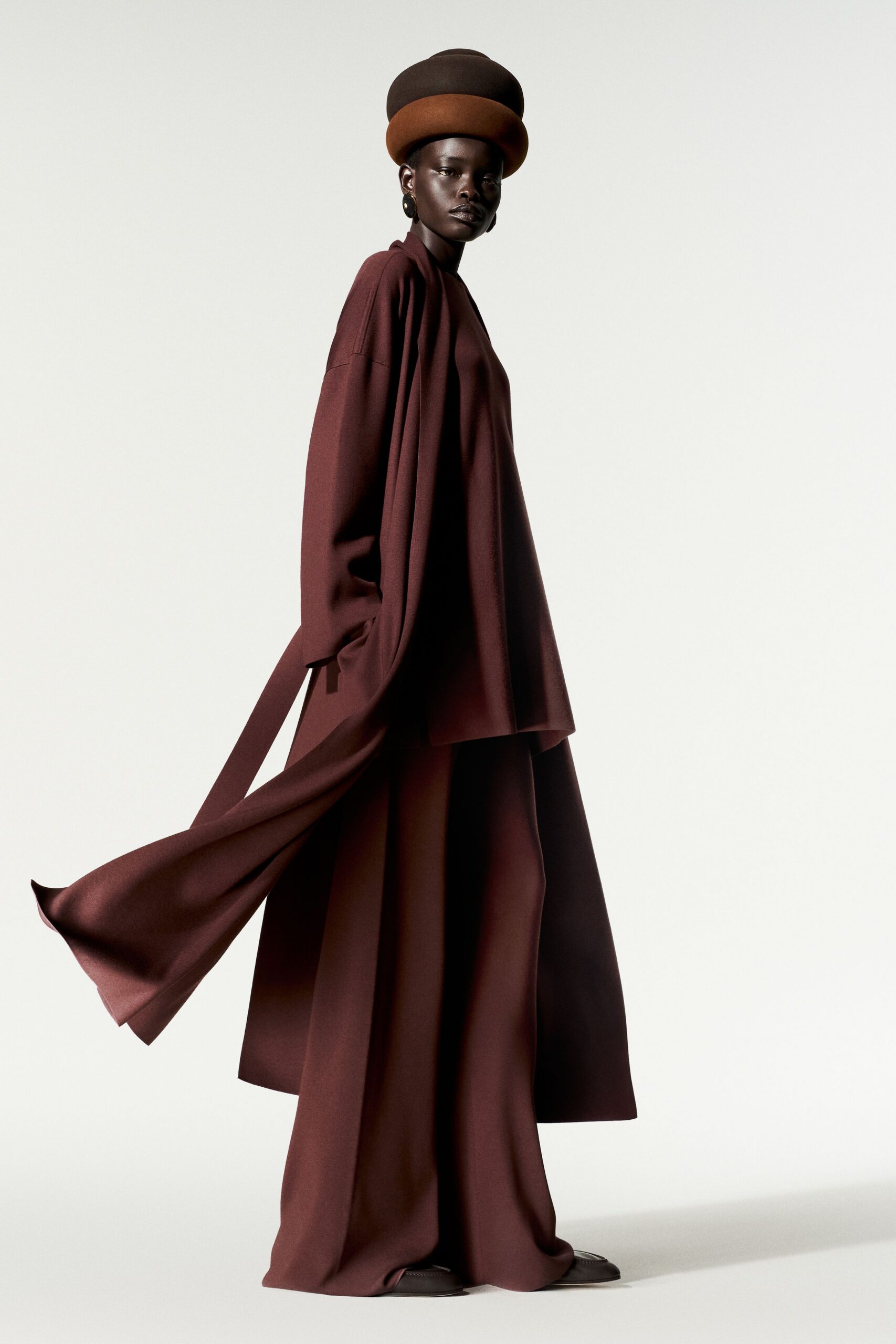 maroon unknown long-sleeve high-neck oversized draped flowing top