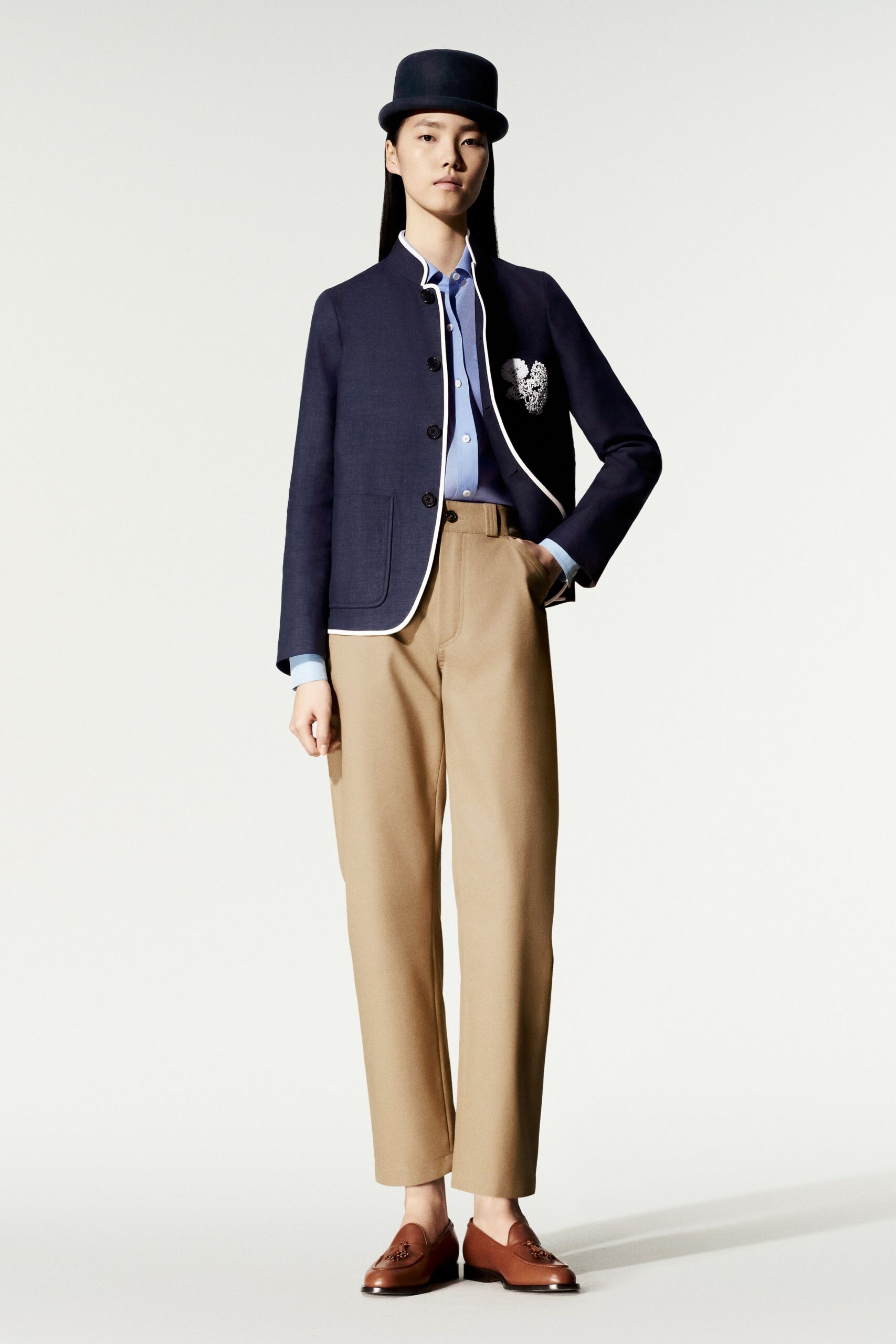 contrast-trim tailored navy jacket