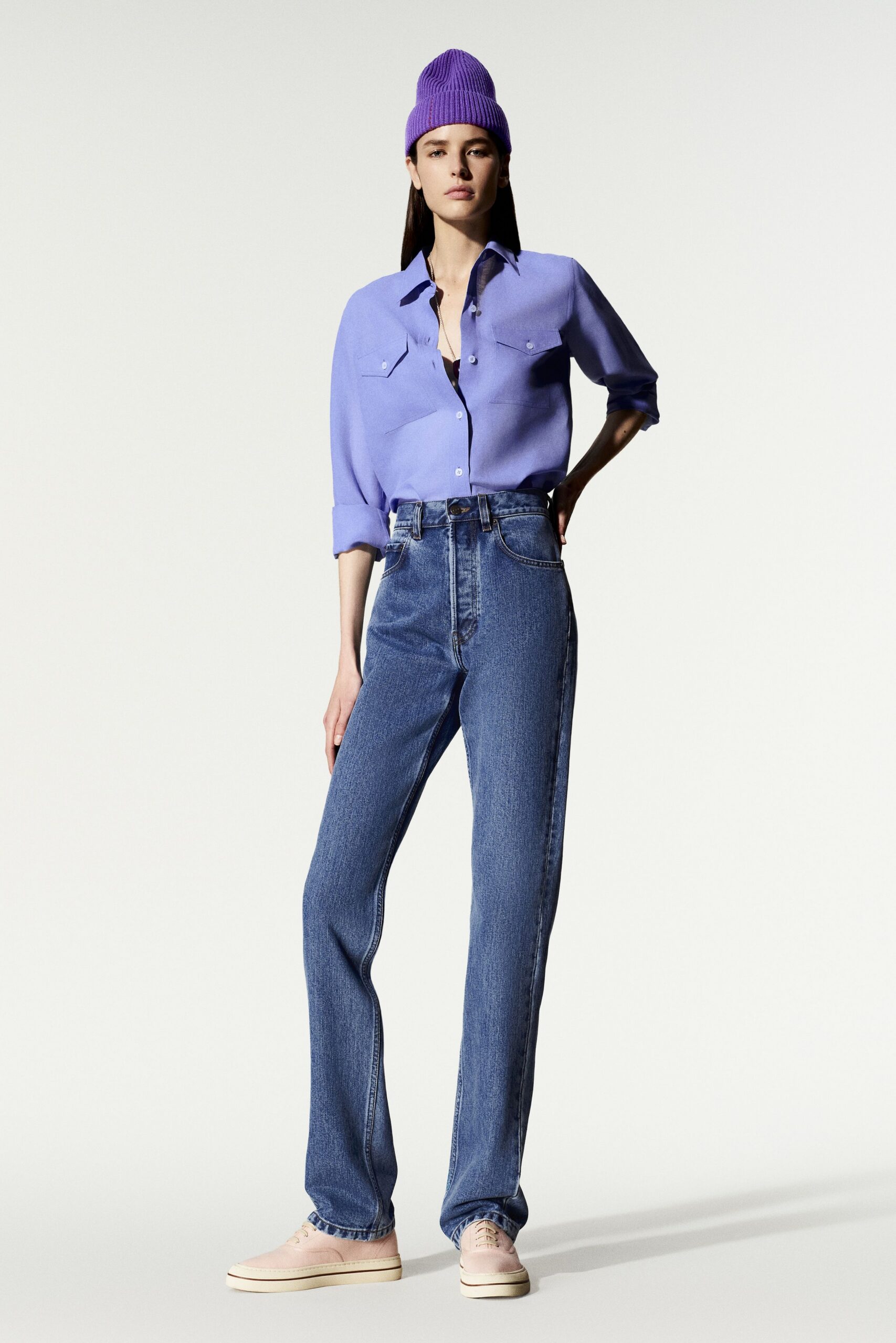 lavender button-front utility shirt