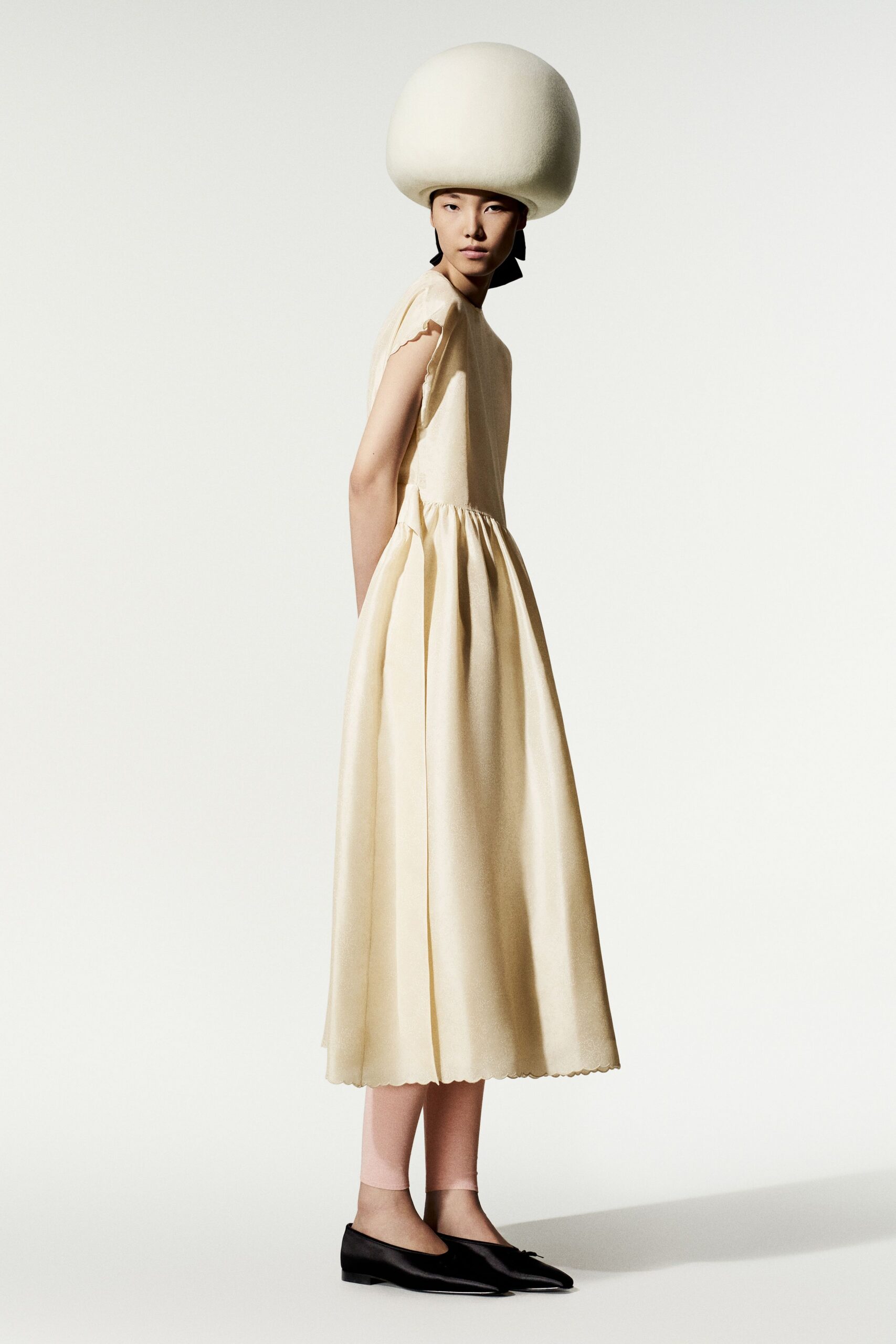 ivory unknown short-sleeve high-neck a-line ruched flowing dress