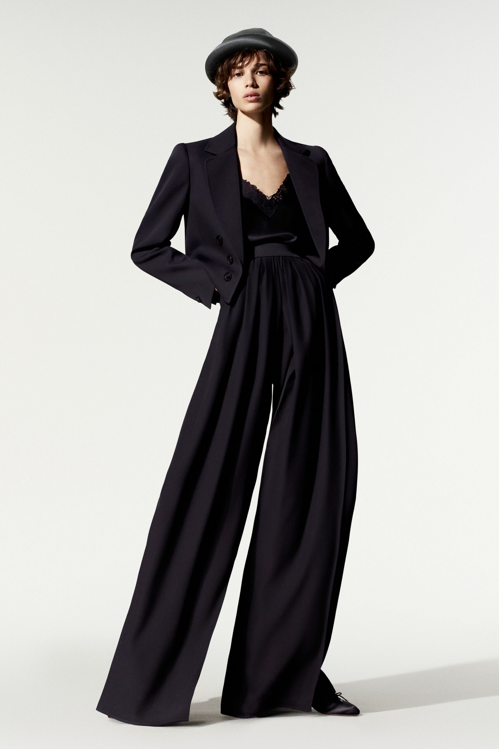 black unknown high-waisted wide-leg flowing pants