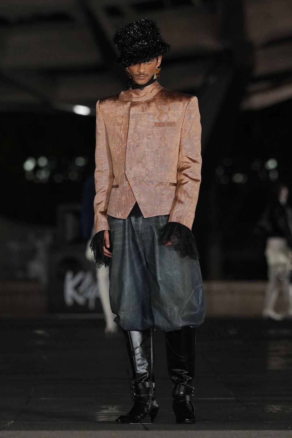 gray leather relaxed wide-leg panelled pants