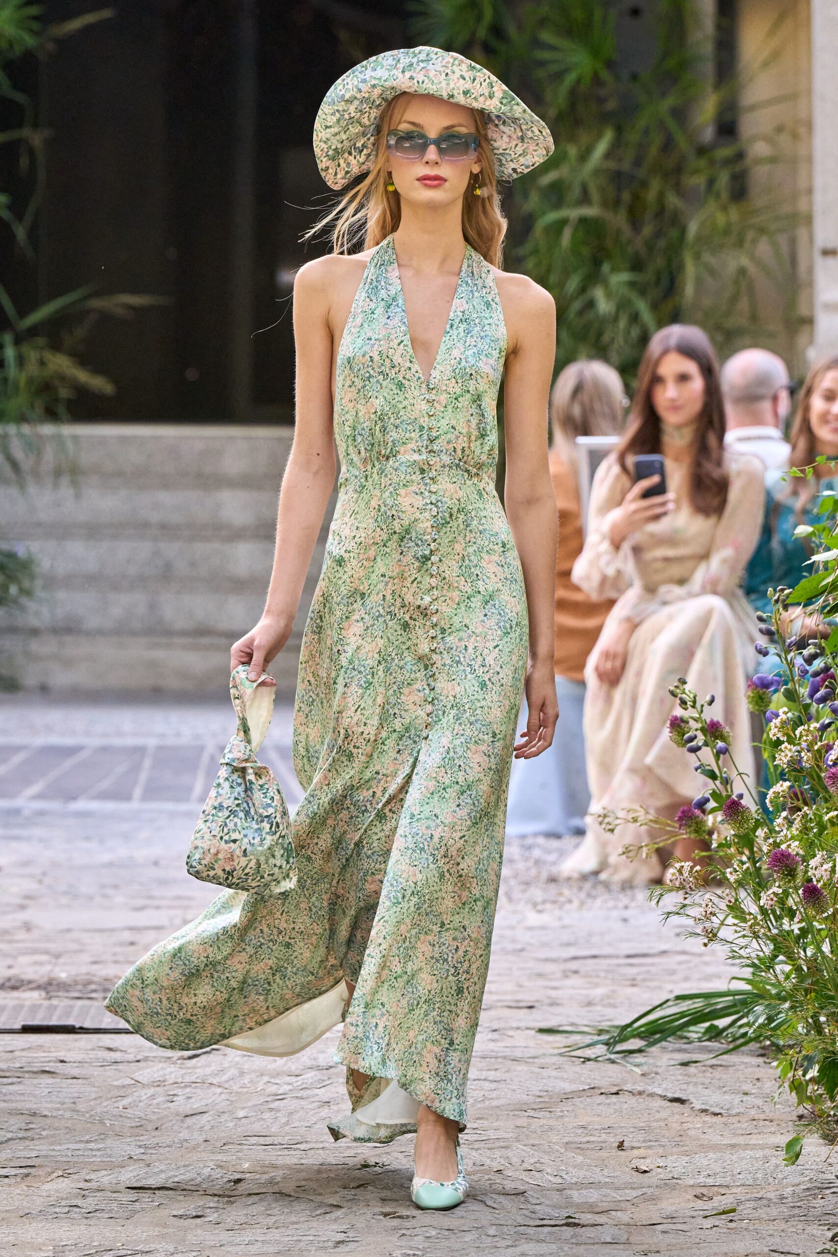 green chiffon floral knotted bag