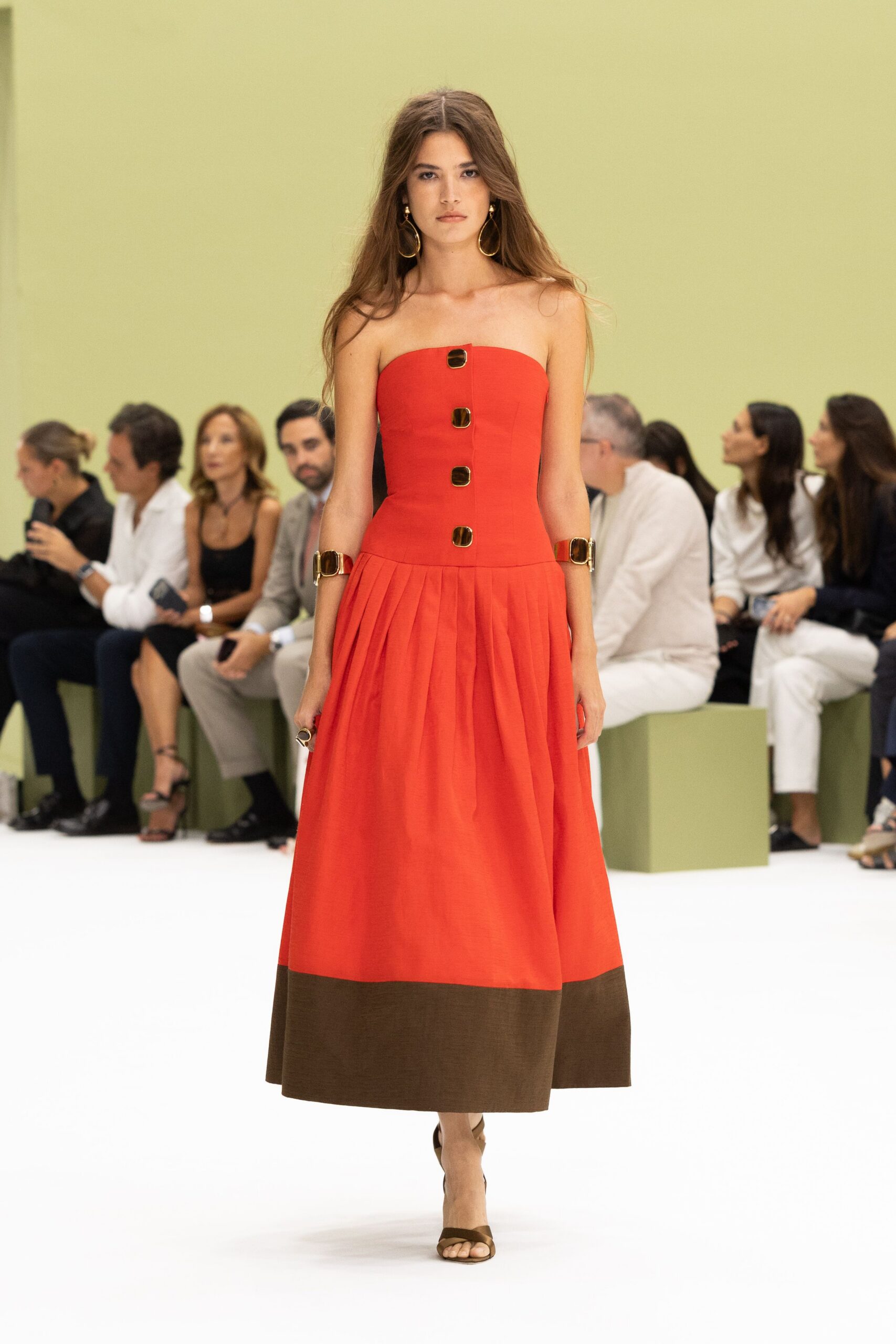 strapless pleated color-block maxi dress