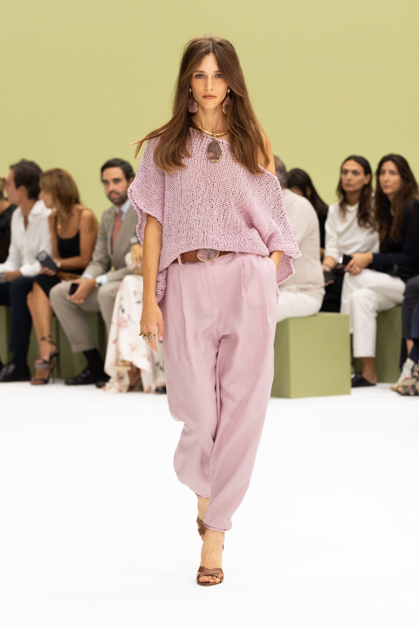 pink unknown high-waisted belted flowing pants