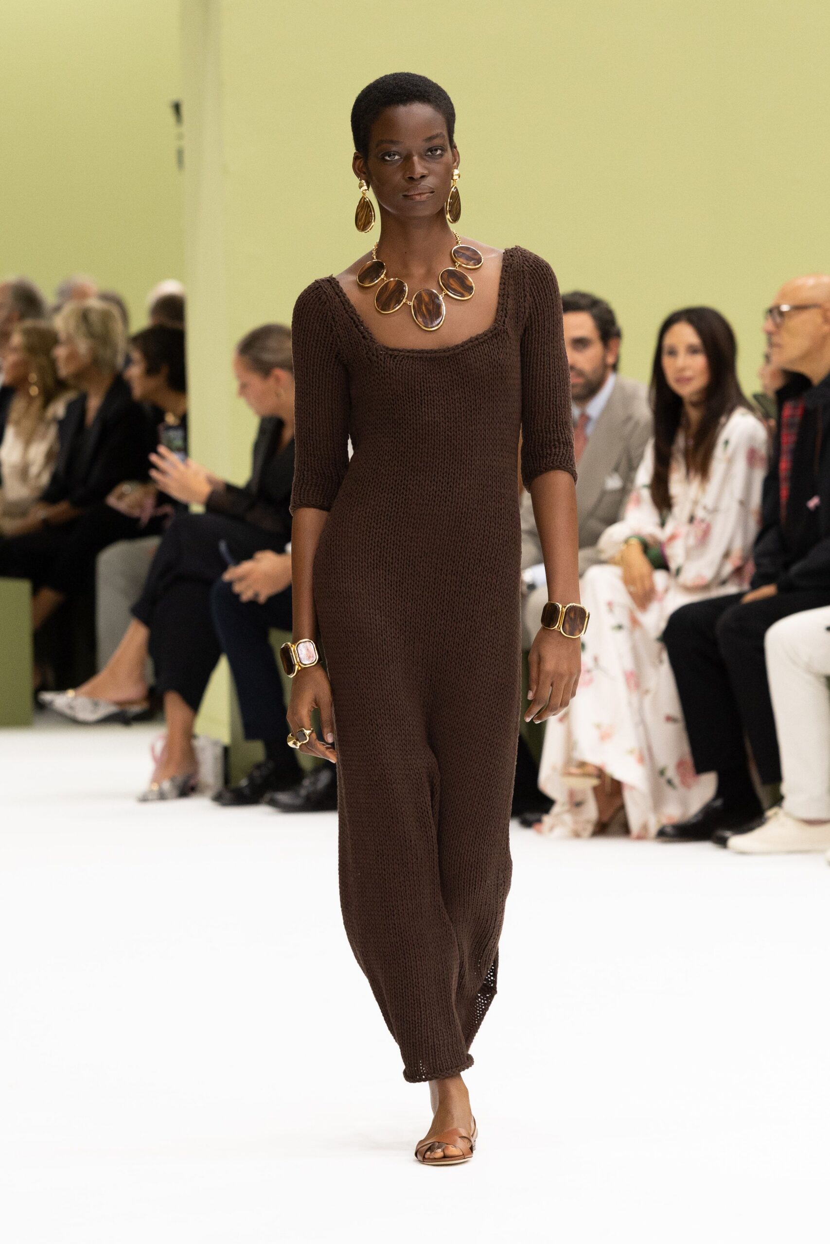 brown knit square-neck jumpsuit