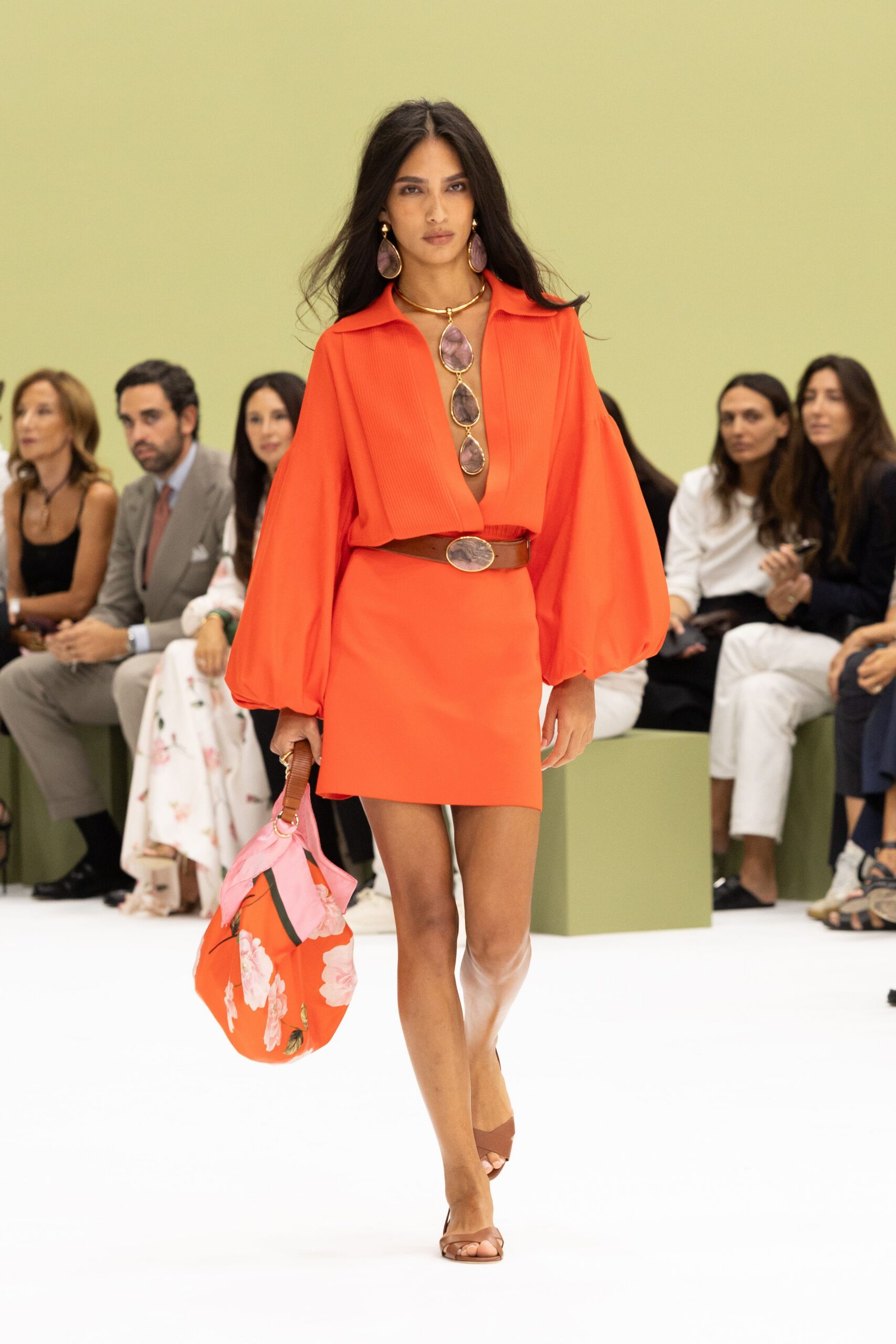 orange balloon-sleeve cropped blouse