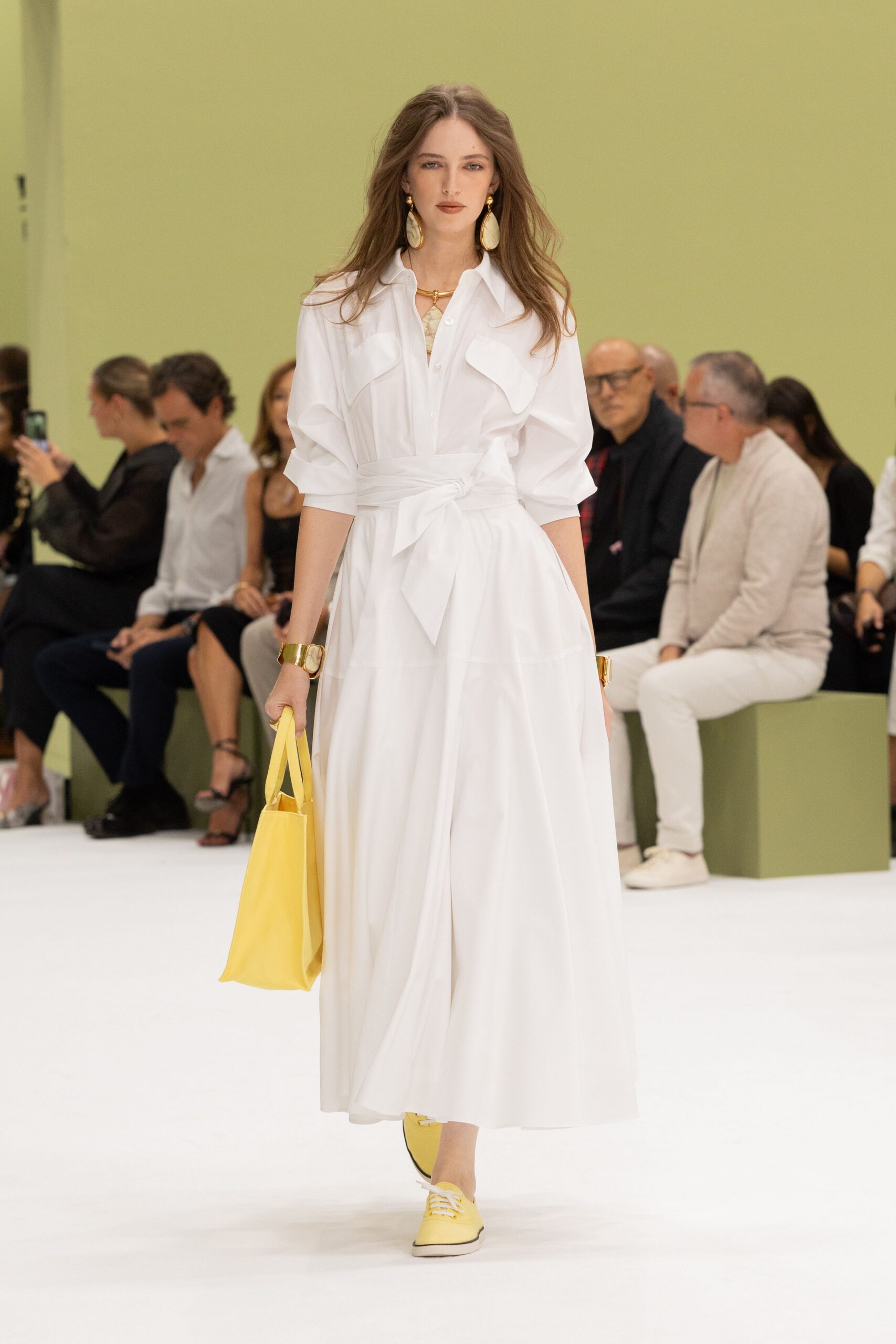 white unknown collared v-neck belted buttoned flowing maxi-dress