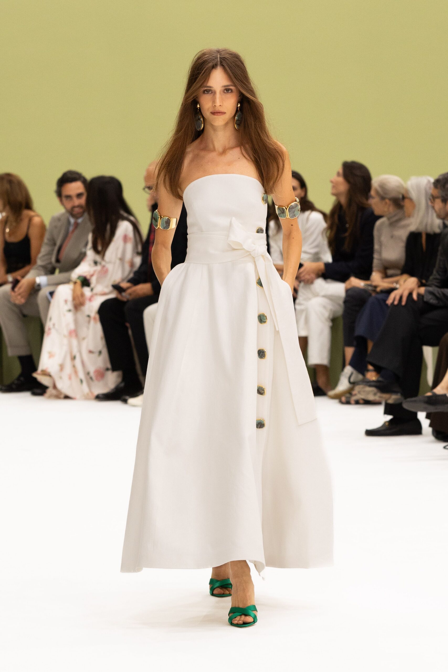white unknown strapless a-line buttoned flowing midi midi-dress