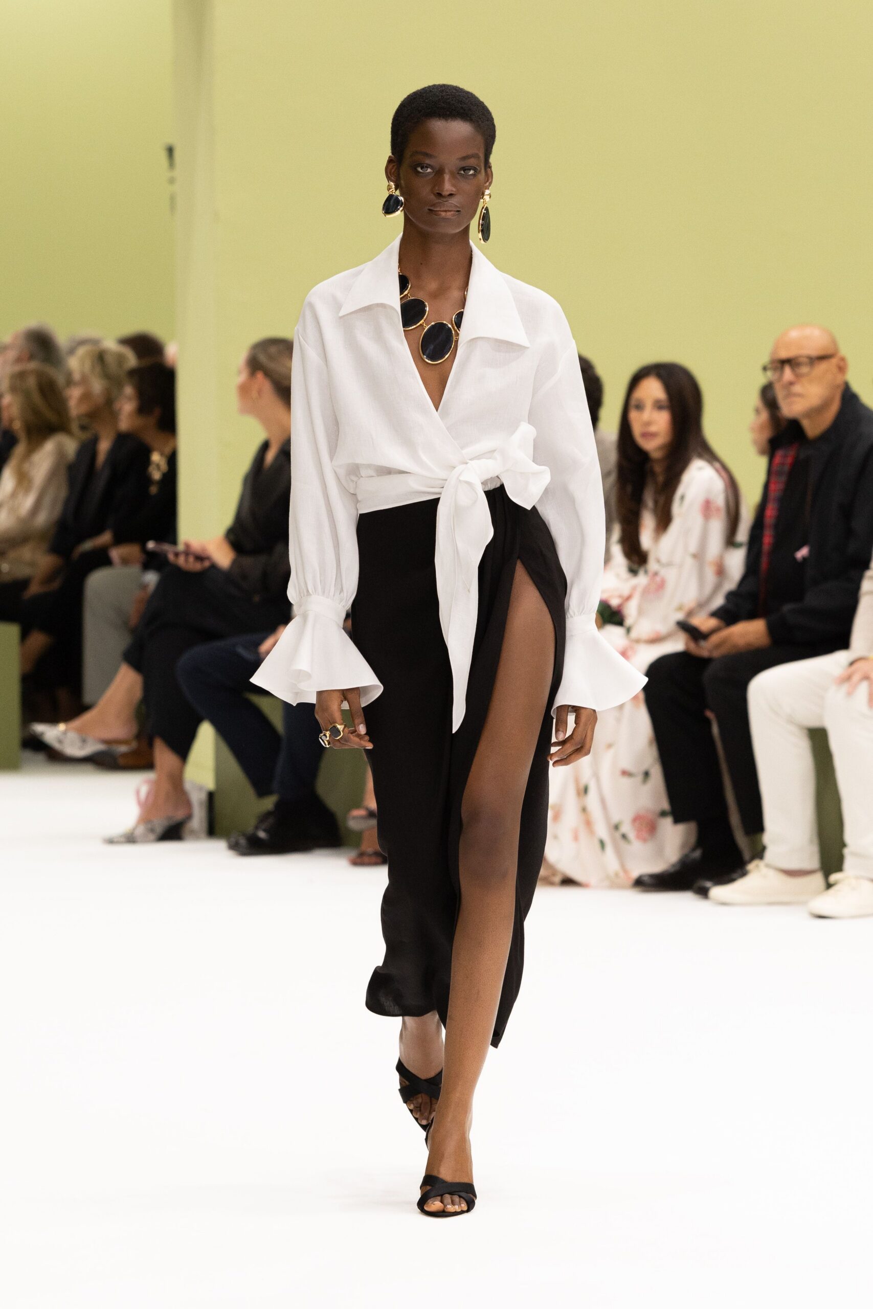 white chiffon long-sleeve collared relaxed knotted blouse
