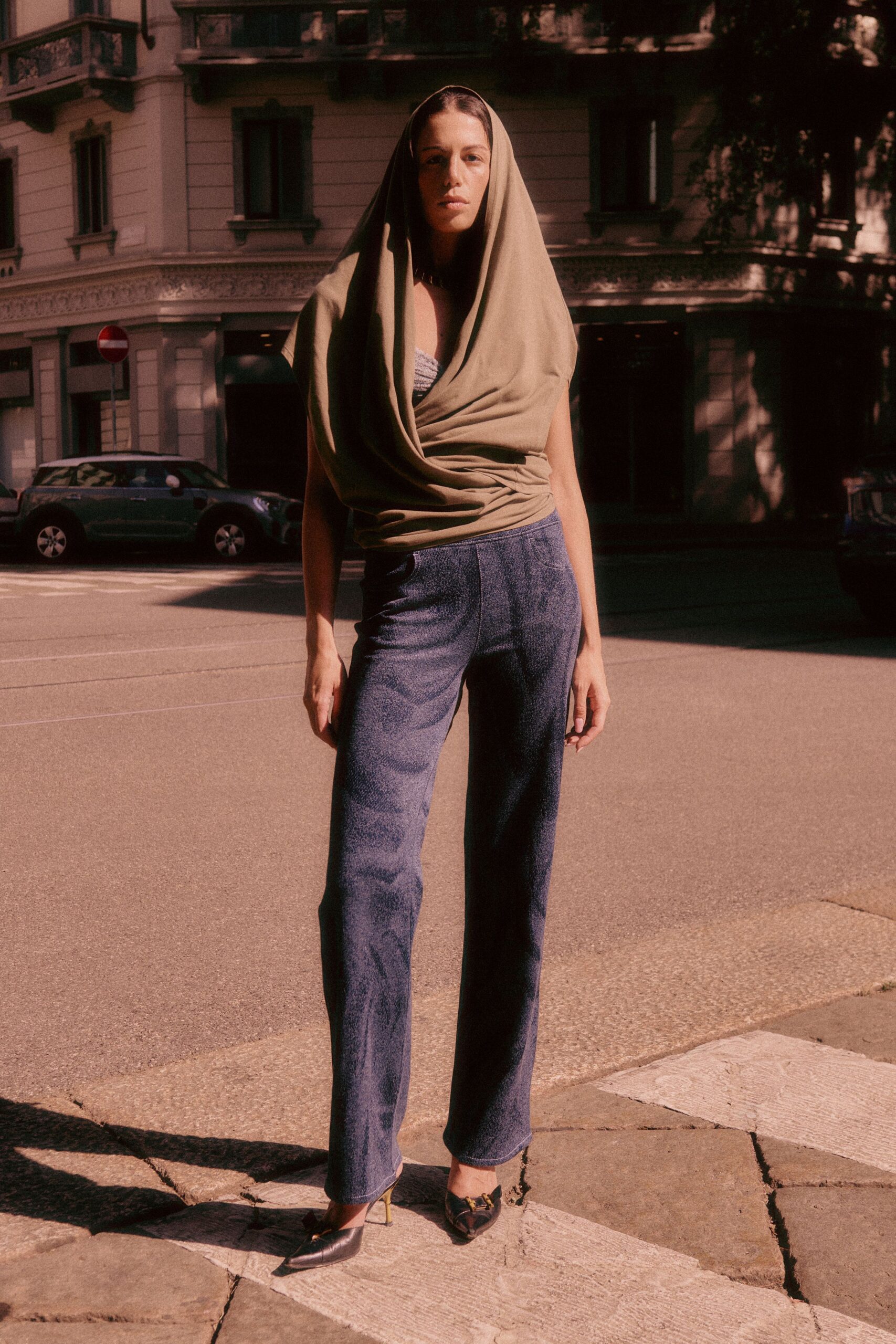 draped hooded wrap top
