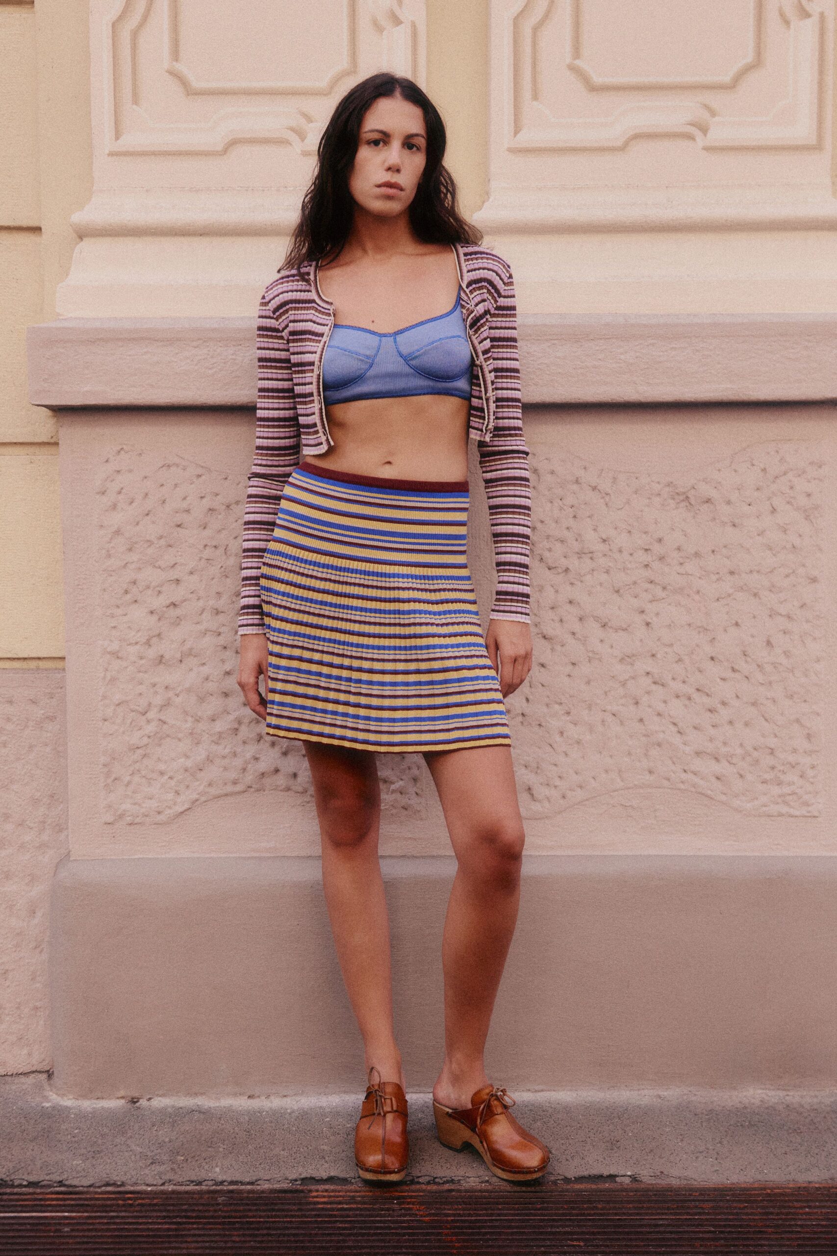 striped knit mini skirt