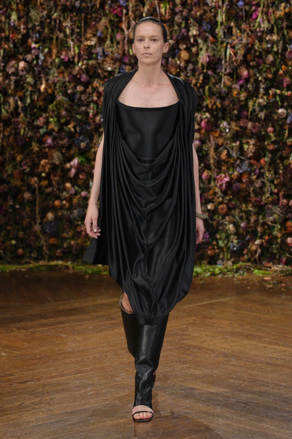 black draped cocoon dress