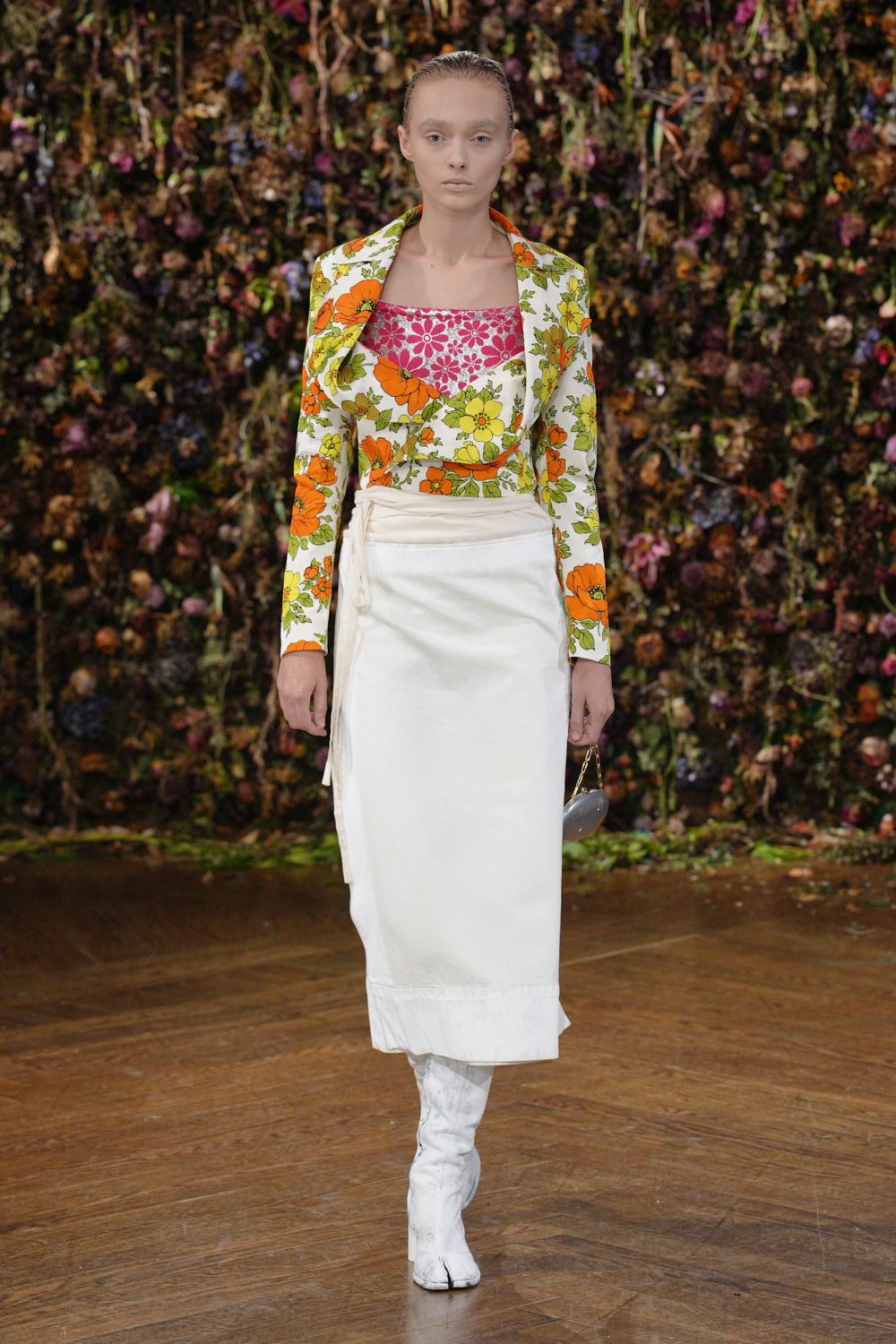 white unknown long-sleeve collared tailored floral printed jacket