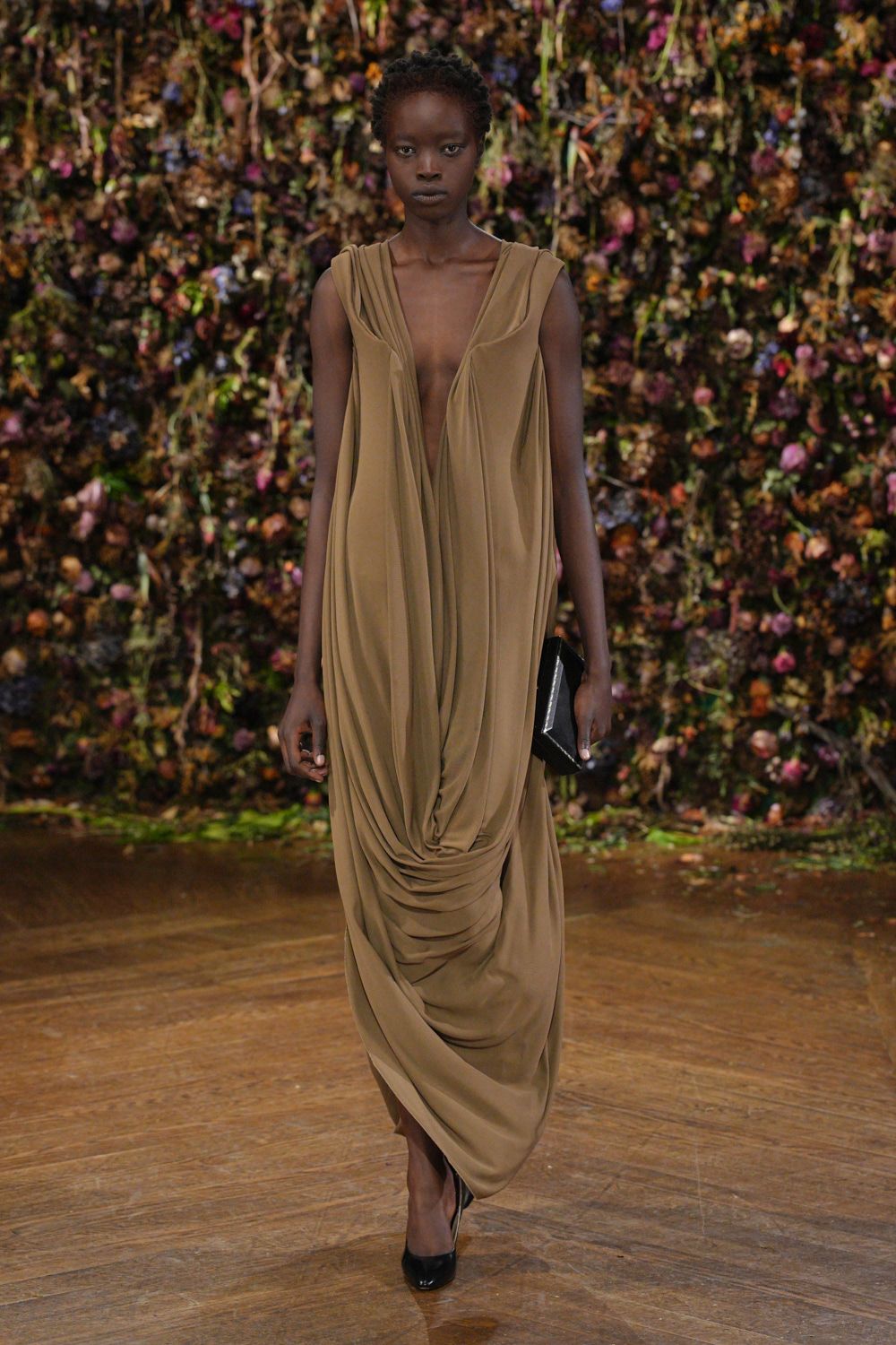 draped plunge jersey evening gown