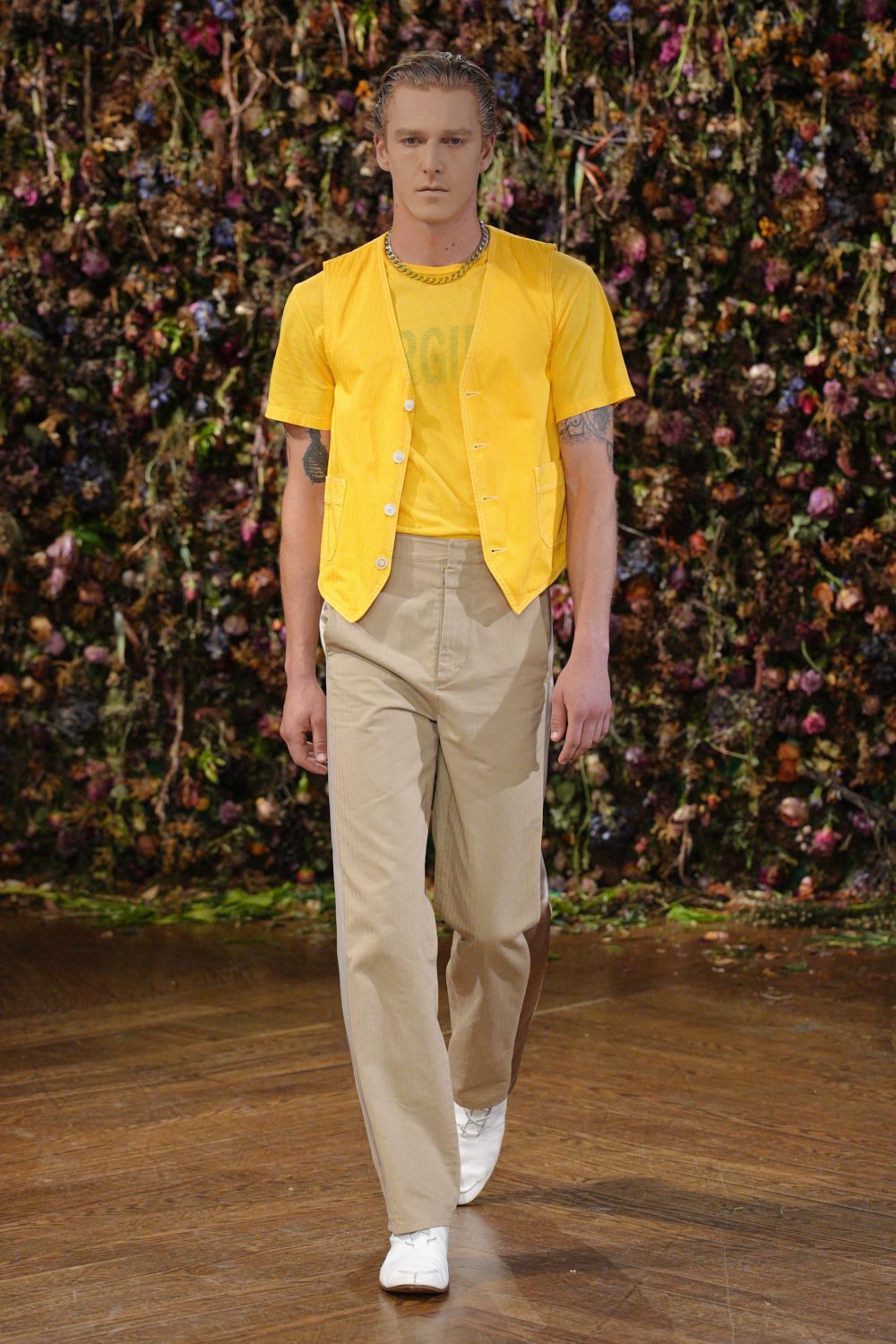 yellow button-front vest