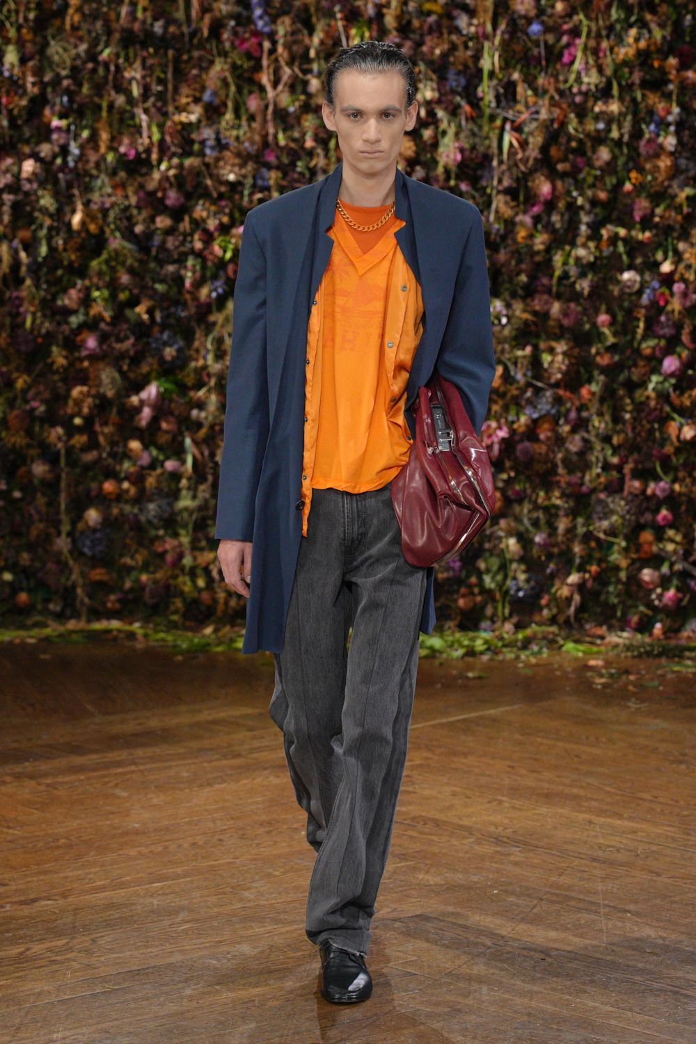 orange unknown collared long-sleeve buttoned shirt