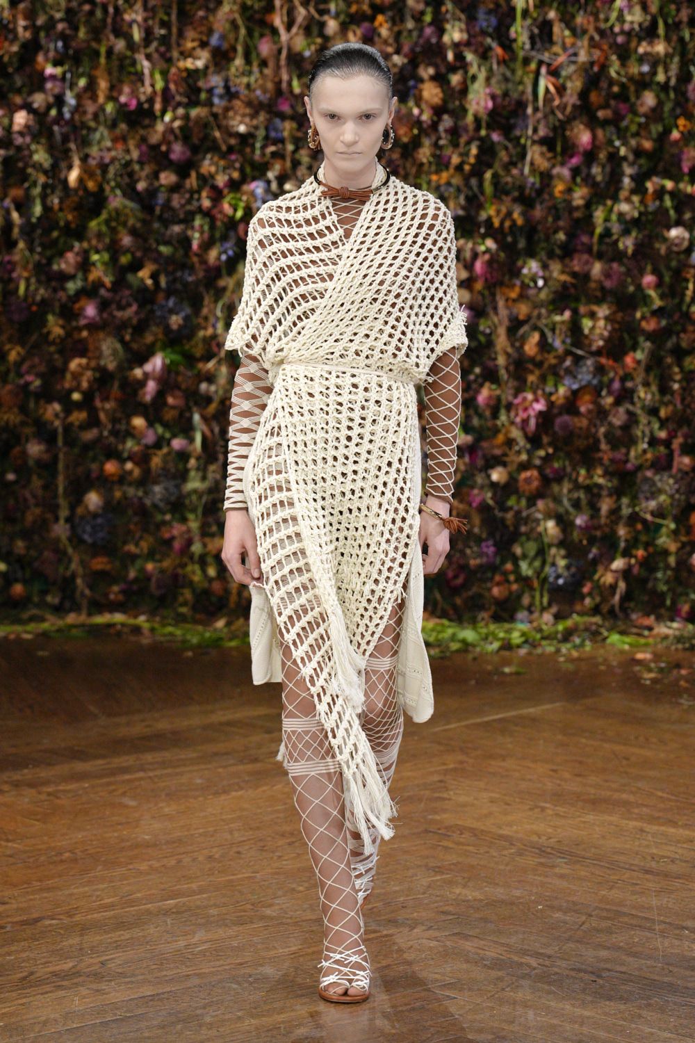 ivory crochet net dress